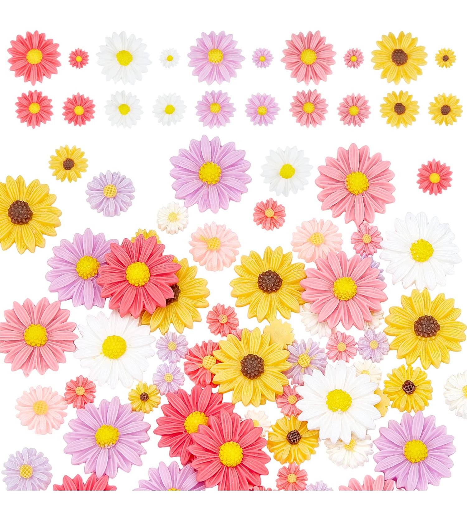 PandaHall Flower Daisy Cabochons - 75pcs, 5 Colors Resin Charms for DIY Accessories - Buy Online on GoSupps.com