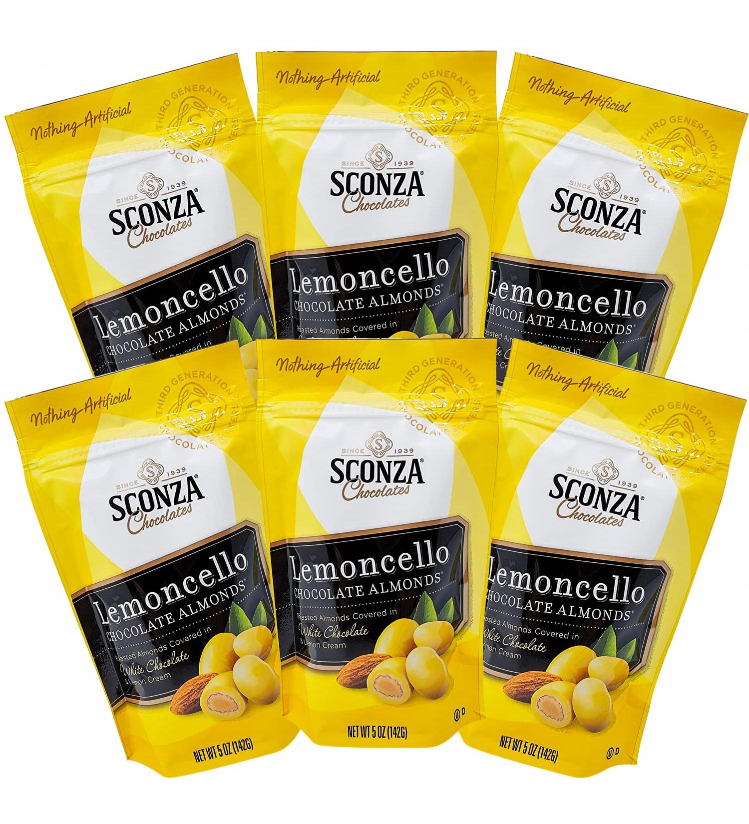 Sconza Lemoncello Chocolate Covered Almonds - White Chocolate & Lemon Creme Candy | 6 Pack, 5 Oz Bags | Gourmet Gift Snack - Buy Online on GoSupps.com