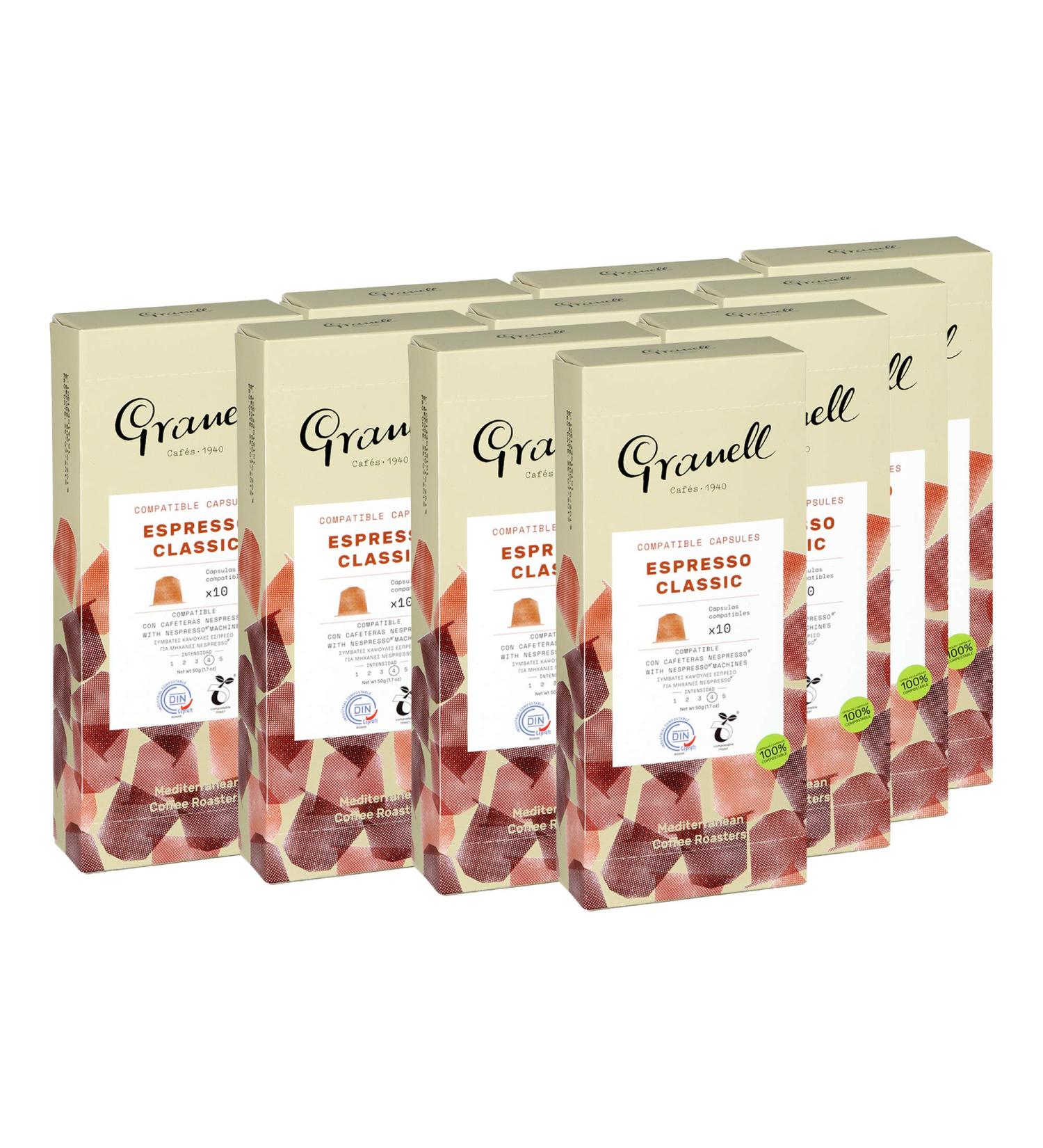 Granell Cafes-1940 Granell - Daily Blends - Classic Espresso Pack | Coffee Capsules - 100% Robusta Coffee - 100 Compostable Coffee Capsules - 100 Units 980 g - Buy Online on GoSupps.com