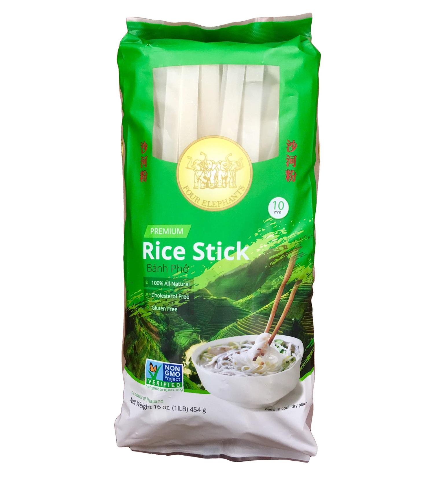 Four Elephants Premium Rice Stick Noodle 10mm - Non-GMO Verified - 3 Pack, 1 lb Each - Buy Online on GoSupps.com