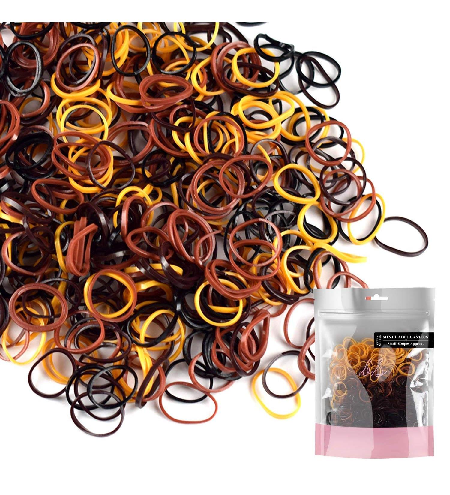 Extra Strong Mini Hair Ties 500 Count - Kids Stretchy Elastic Hair Bands for Girls - Size S - Brown - Buy Online on GoSupps.com