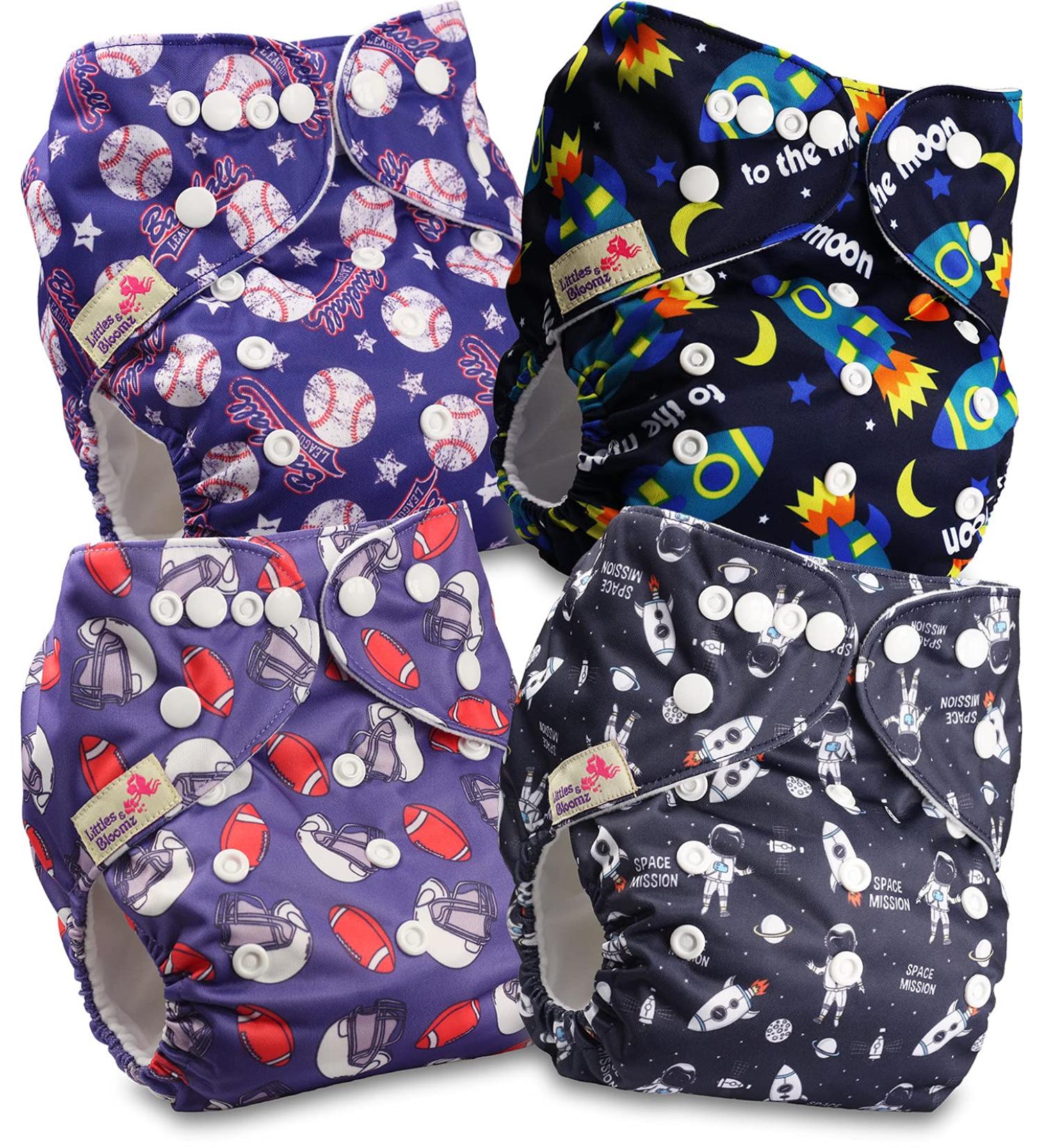 Littles and Bloomz Baby Reusable Pocket Cloth Diaper Standard Popper - Set of 4 Nappies - Buy Online on GoSupps.com