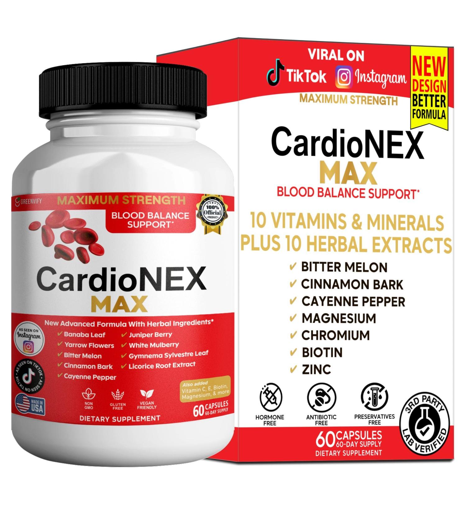 GREENVIFY CardioNEX MAX Blood Supplement 60 Veggie Capsules with Banaba Leaf Bitter Melon Juniper Berry Herbal Formula (1) - Buy Online on GoSupps.com
