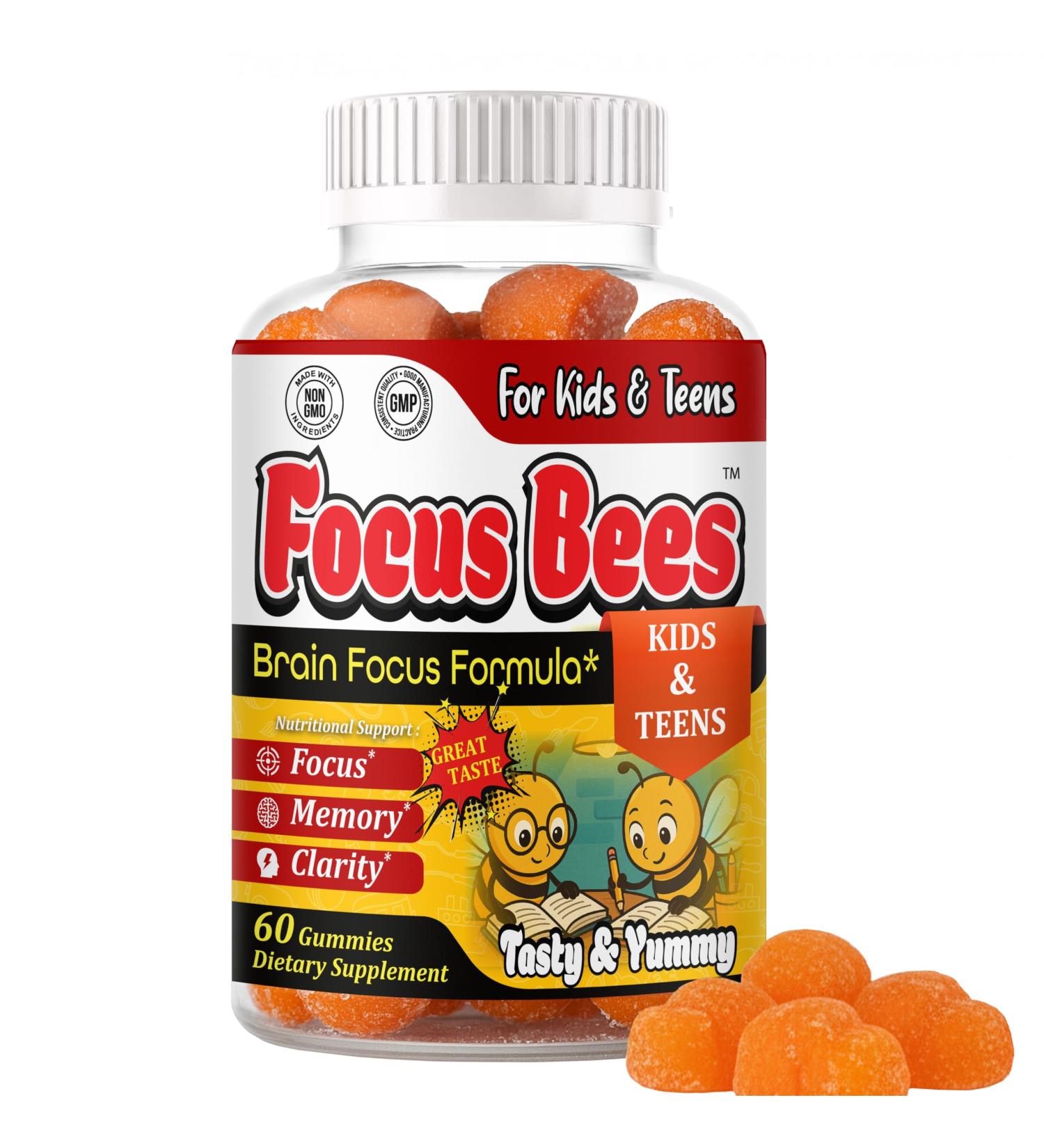 Focus Gummies for Kids & Teens Brain Health Memory Concentration & Attention Omega 3 DHA Kids Focus Vitamins Teen Brain Focus Vitamins for Clarity & Cognitive Orange Flavor 60 Gummy - Buy Online on GoSupps.com
