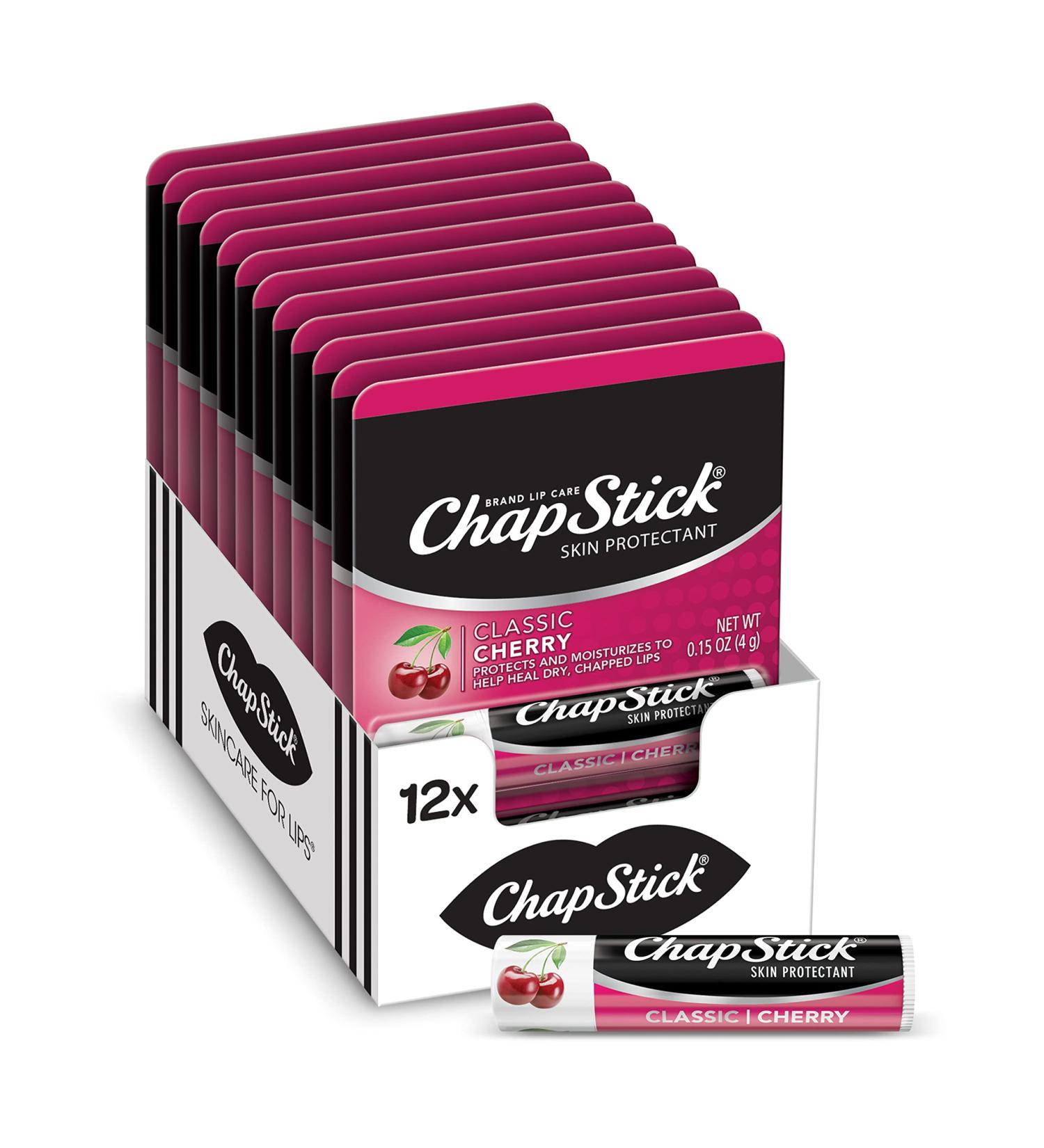 ChapStick Classic Cherry Lip Balm Tube - Pack of 12, 0.15 Oz | Flavored Lip Care for Chapped, Cracked Lips - Buy Online on GoSupps.com