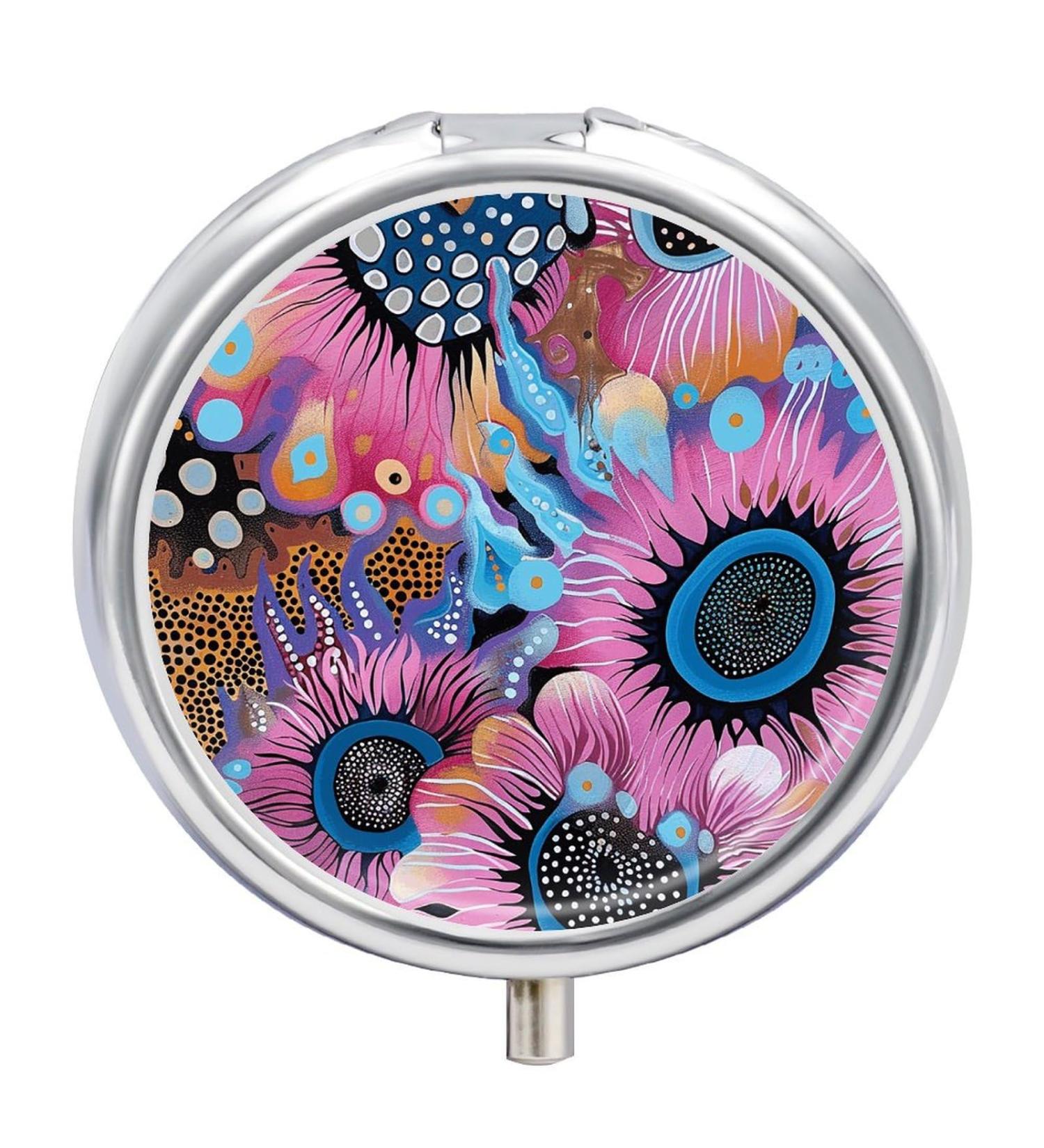 Shop Portable 3 Compartment Pill Box - Stylish Woodblock Print Travel Organizer for Purse & Pocket - Buy Online on GoSupps.com