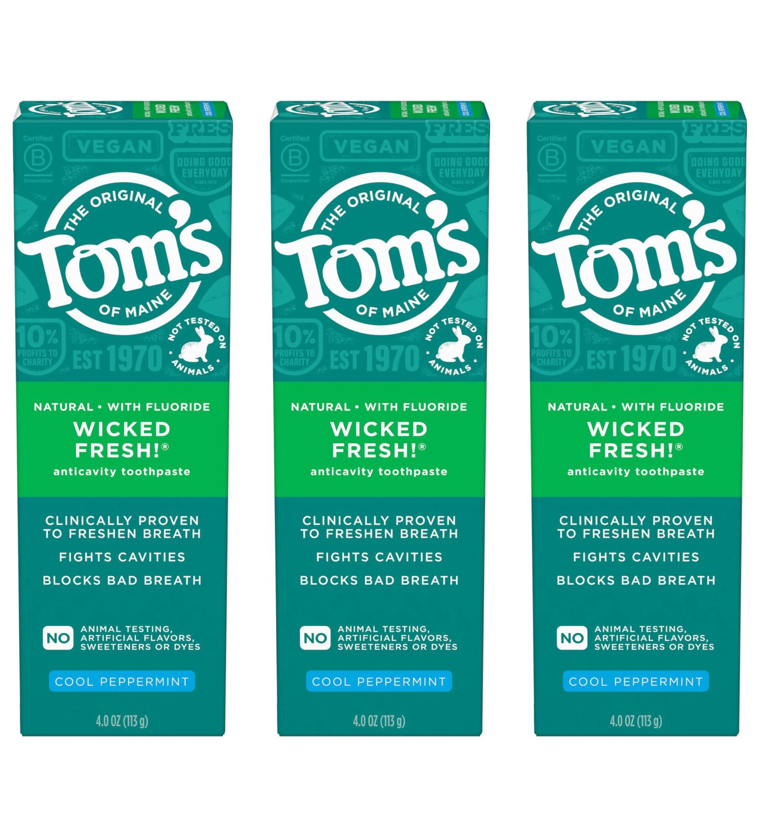 Tom's of Maine Wicked Fresh Toothpaste - Natural Fluoride Anticavity Cool Peppermint 3 Pack (4 oz) - Shop Internationally - Buy Online on GoSupps.com