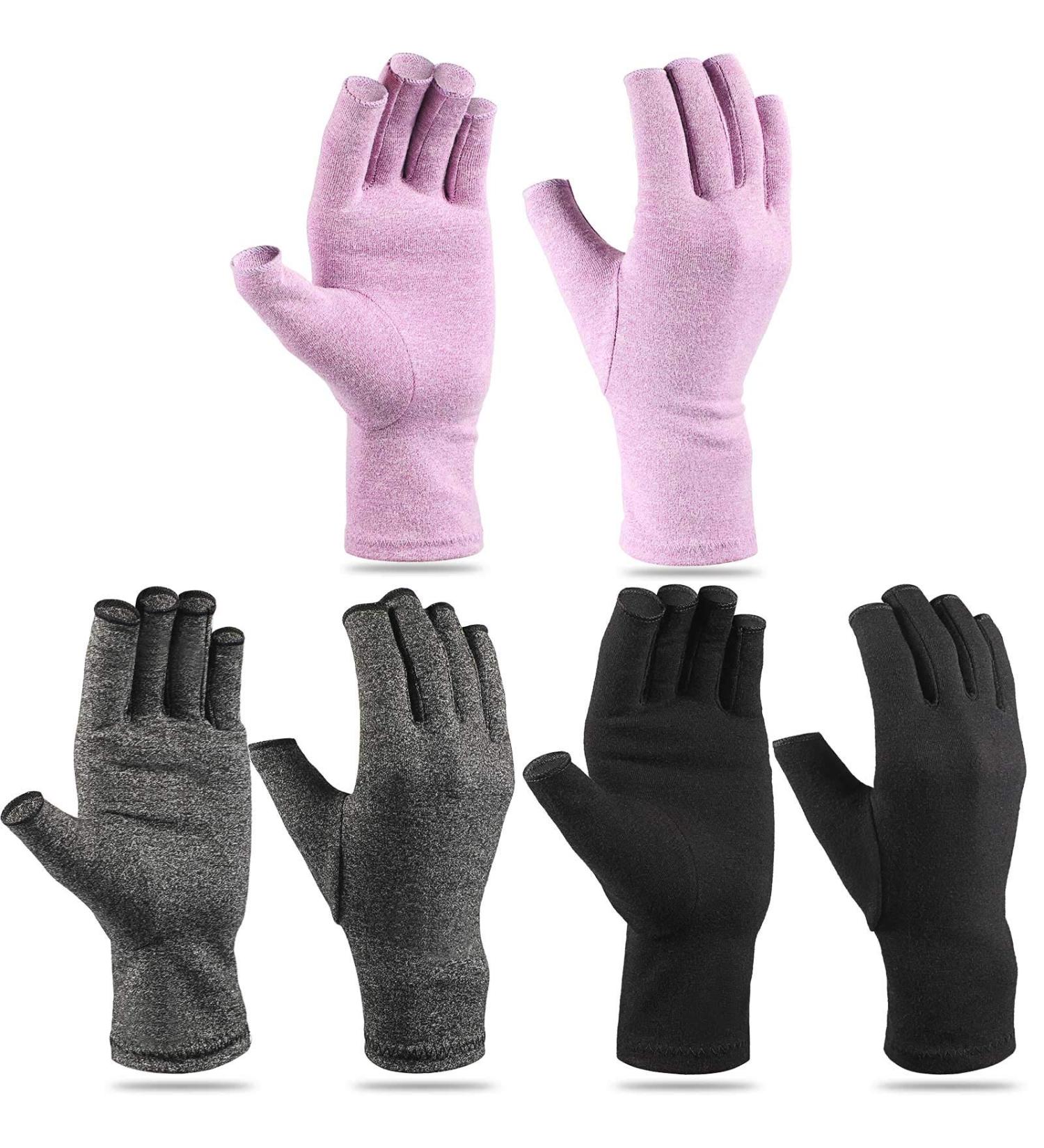 3 Pairs Medium Compression Arthritis Gloves for Joint Relief - Black/Gray/Purple - Buy Online on GoSupps.com