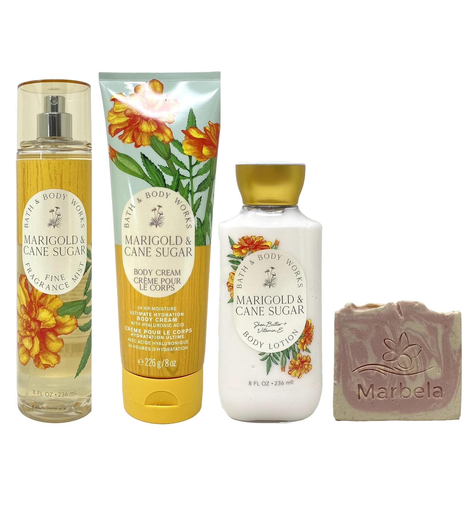 Bath & Body Works Marigold & Cane Sugar 3 Piece Set - Fine Fragrance Mist Body Cream and Body Lotion with a Himalayan Salts Springs Sample Soap - Buy Online on GoSupps.com