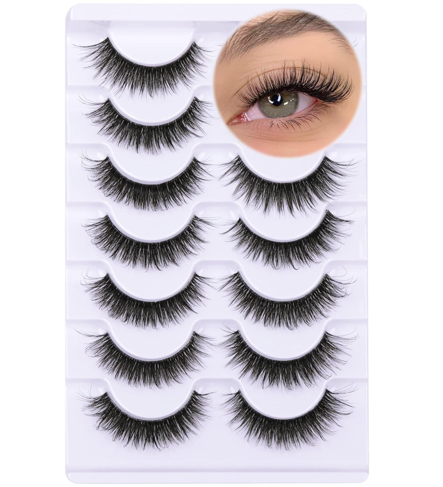 Goddevnus 5D Volume CC Curl Wispy Mink False Eyelashes - 14mm Short Length Pack - Natural Look with Clear Band, Like Extensions - Buy Online on GoSupps.com