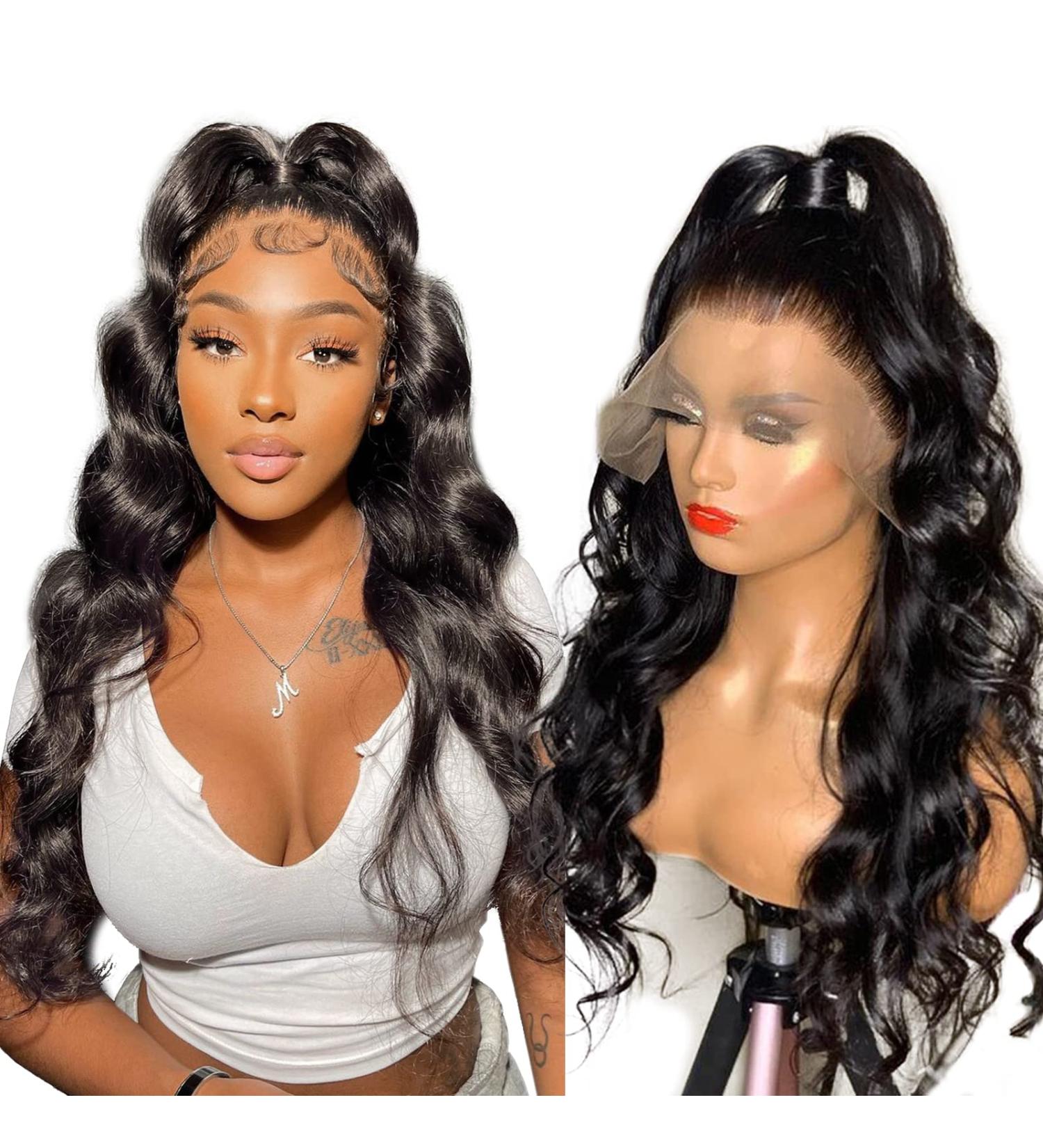 26 Inch Body Wave HD Lace Front Wig | Brazilian Virgin Human Hair | Transparent Lace Frontal Wigs for Black Women | Real Glueless Wig with Baby Hair | 180 Density | Can Be Dyed - Buy Online on GoSupps.com