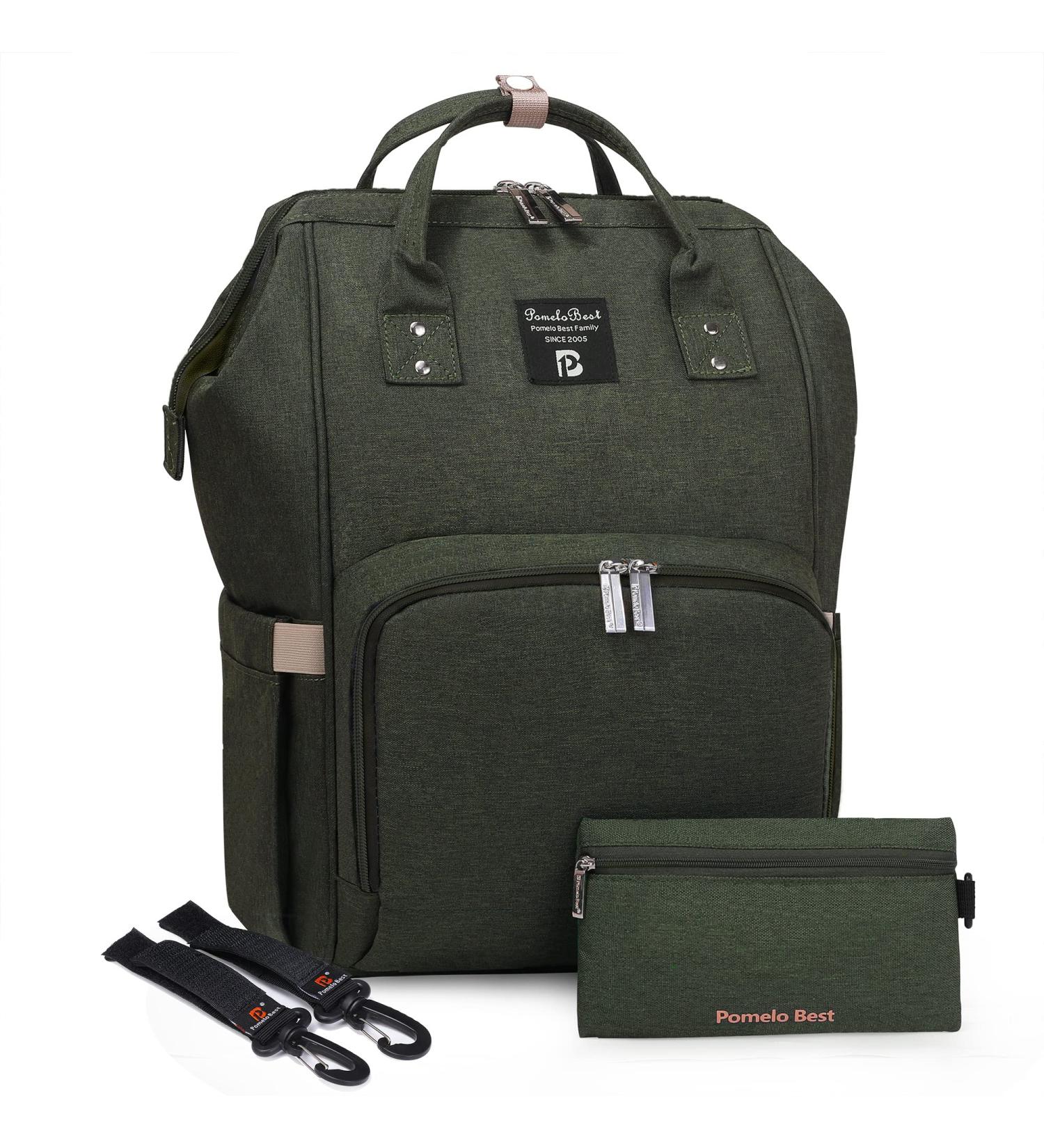 Pomelo Stylish Baby Diaper Backpack - Water-Repellent Large Capacity Olive Green - Functional & Trendy Diaper Bag for Parents - Buy Online on GoSupps.com