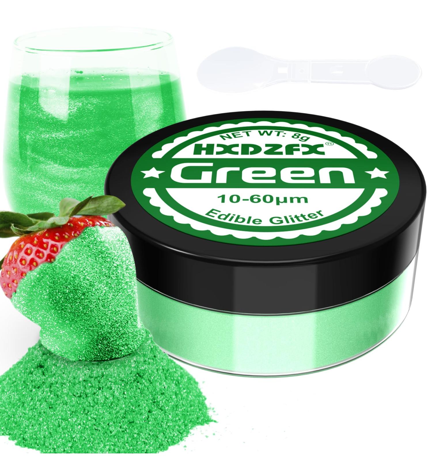 Green Edible Glitter - 100% Edible Glitter for Drinks Cake Decorations Chocolates Muffins Cocktail Candy Cream etc Green Food Colouring Powder(8g) - Buy Online on GoSupps.com
