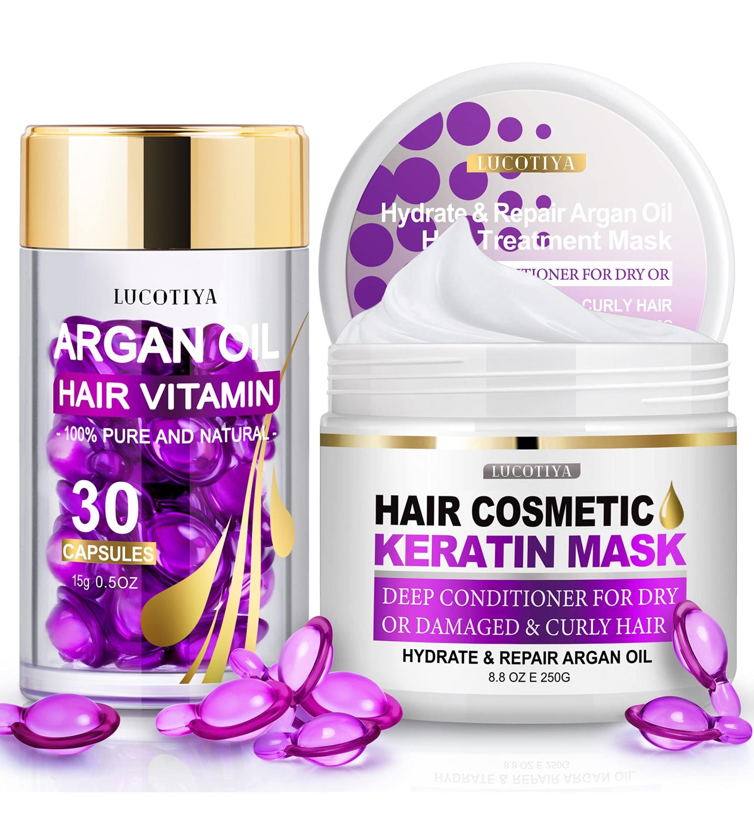 Lucotiya Deep Conditioning Keratin Hair Mask & Serum Capsules - Argan Oil Treatment for Dry Damaged Hair - Buy Online on GoSupps.com