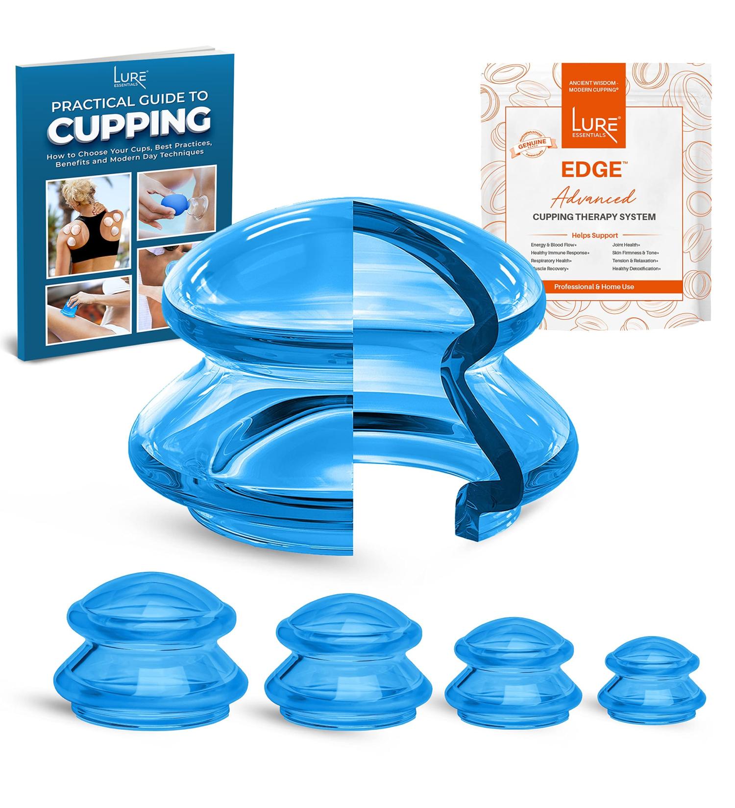 Lure Essentials Edge Cupping Set - Ultra Clear Blue Silicone Cups for Cellulite Reduction and Myofascial Release - 4 Piece Assortment for Massage Therapists and Home Use - Buy Online on GoSupps.com