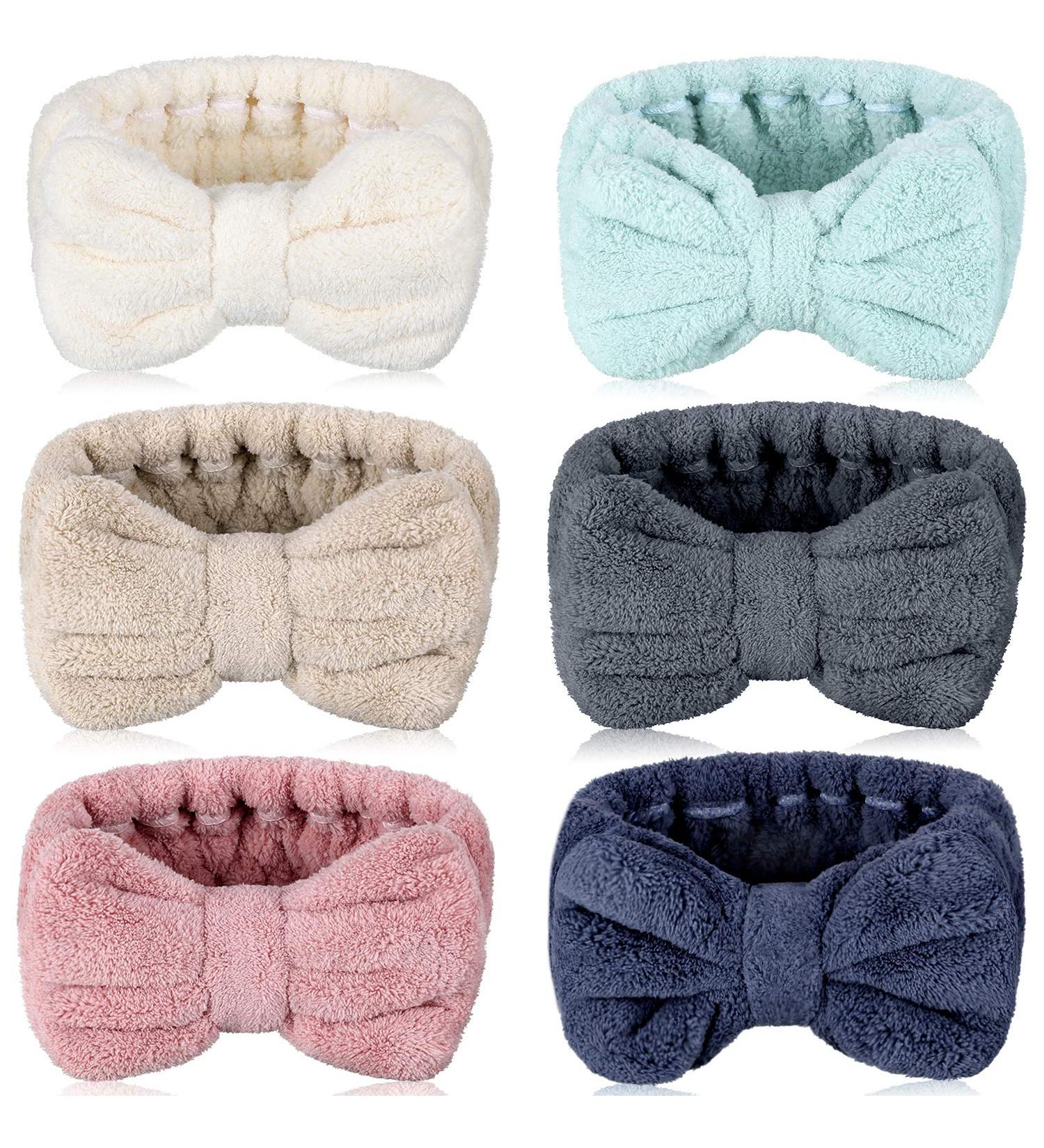 WILLBOND 6 Pack Microfiber Bowtie Headbands for Women - Adjustable Hair Band for Spa, Yoga, Sports, and Shower - Pink Blue White Grey Camel Cyan - Buy Online on GoSupps.com
