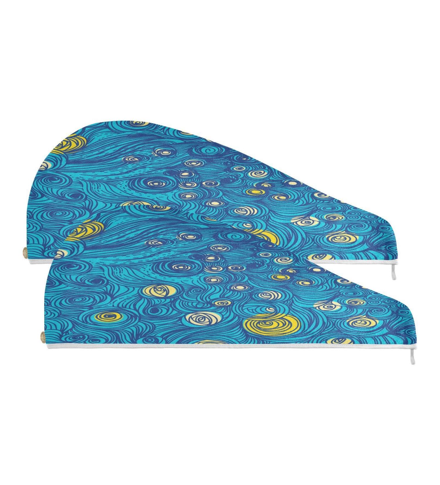 Wonderful Star Oil Painting Dry Hair Cap - 2 Piece Quick Drying Towel Set with Button Headband | Super Absorbent & Comfortable for Fast Hair Drying - Buy Online on GoSupps.com