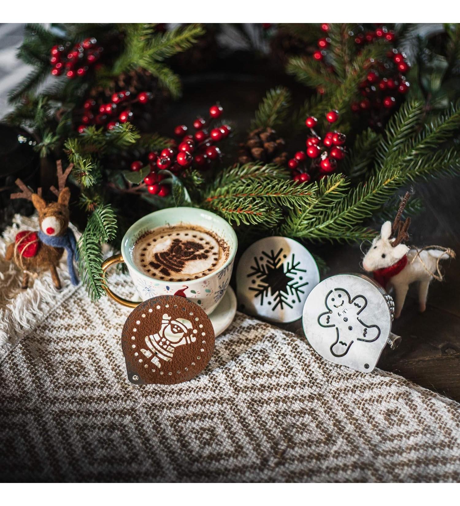 TRIXES Set of 3 Christmas Items Stencil Coffee Kit Santa Snowflake and Gingerbread - Buy Online on GoSupps.com