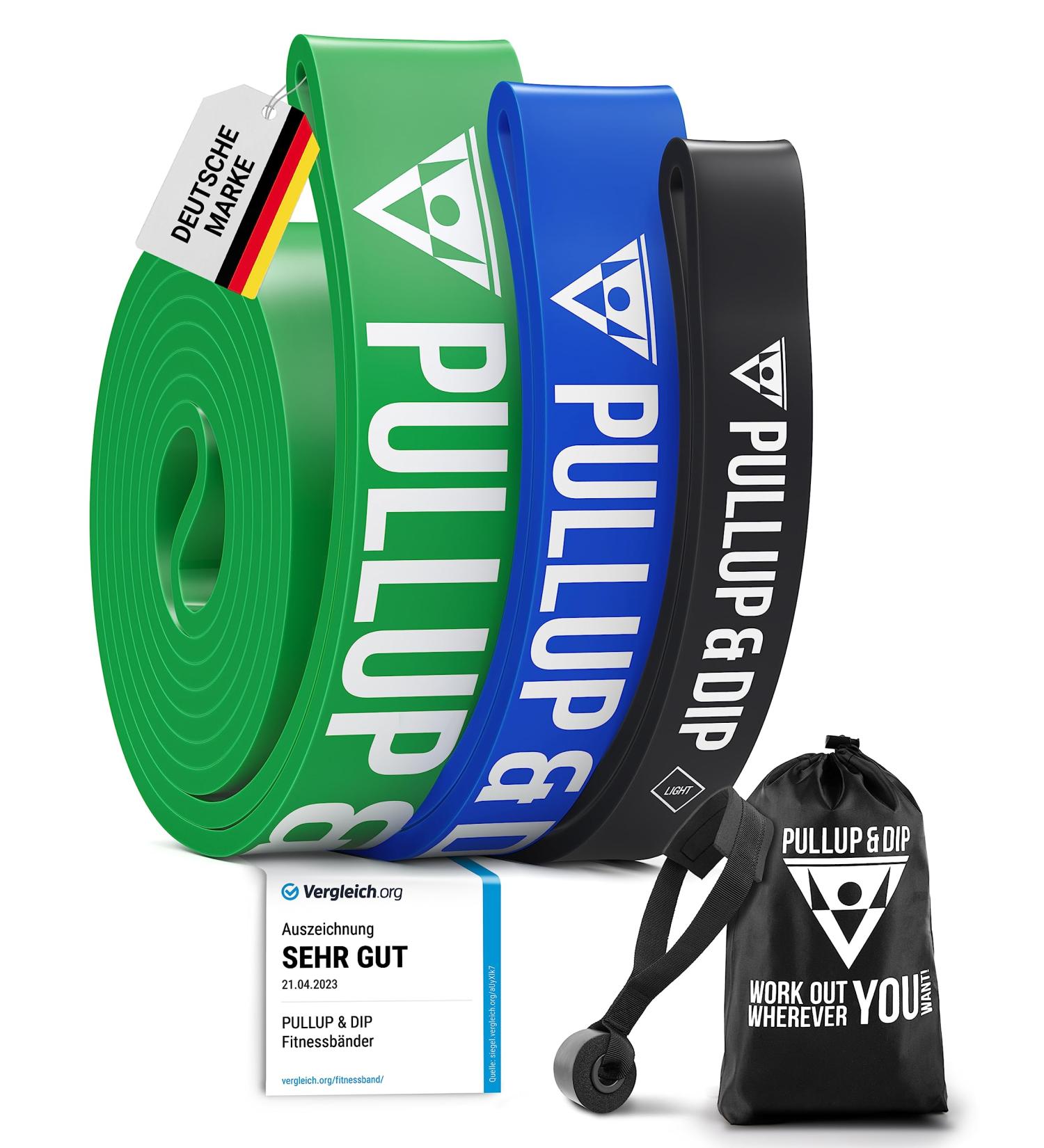 Pullup & DIP Fitness Straps - Resistance Bands Set with Door Anchor & Guide | Calisthenics Workout Equipment - Light Medium & Strong Bands for Home Gym - Buy Online on GoSupps.com