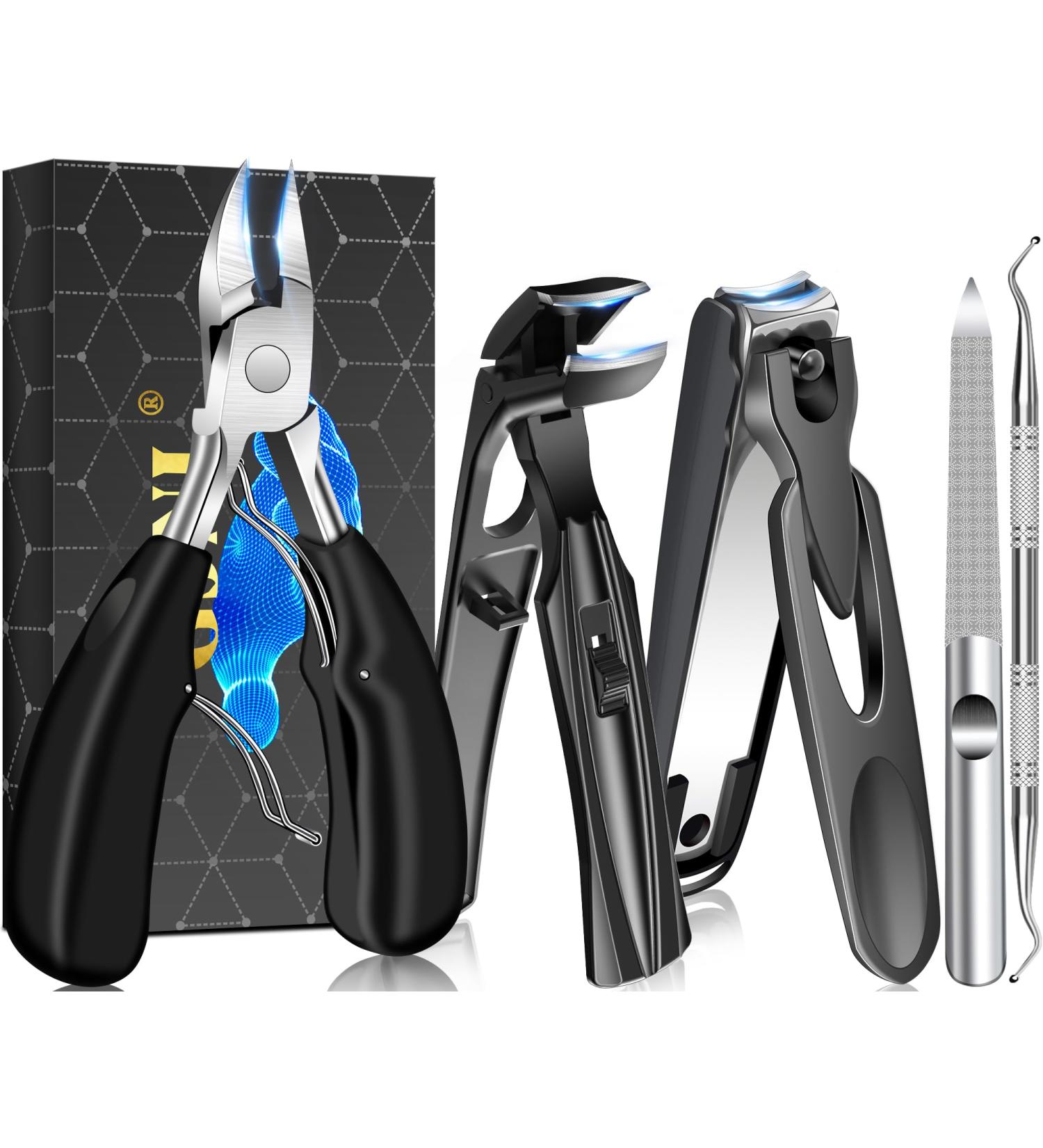 Toenail Clippers for Seniors - Heavy Duty Angled Head Nail Cutters for Thick Nails 5Pcs with Catcher & Wide Jaw Opening - Buy Online on GoSupps.com