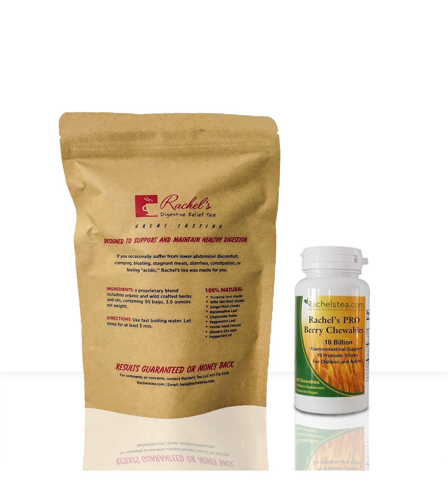 Rachel's Tea Chewable Probiotic with Turmeric, Wild Yam, Ginger, Marshmallow, Chamomile, Peppermint, Fennel, Slippery Elm & Berry - 10 Billion Probiotic Strains for Adults & Kids - Buy Online on GoSupps.com