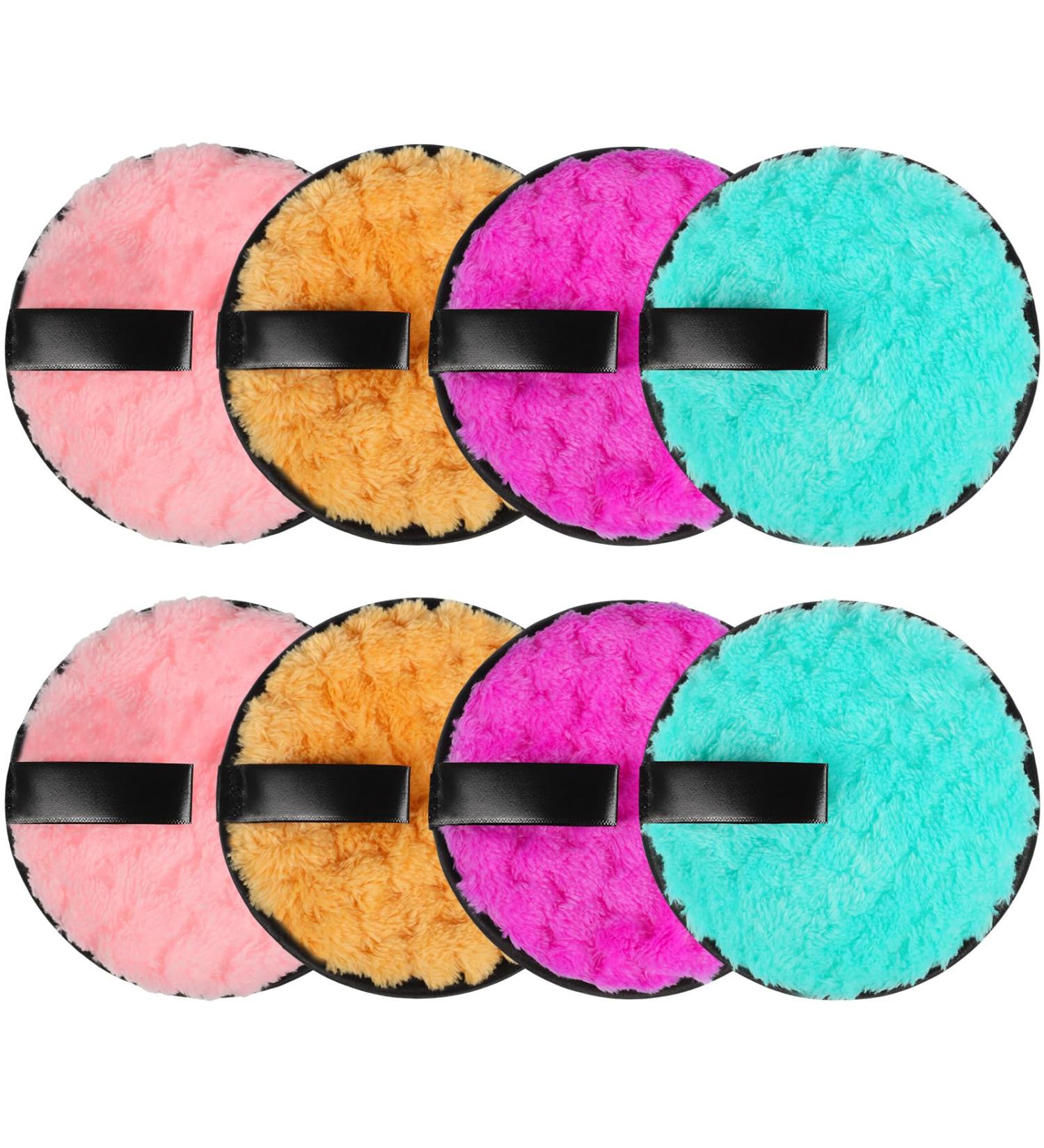 8 Washable Microfiber Slaughtering Pads - Reusable Cotton Makeup Remover Towels (11.5cm) in Yellow Green Pink & Purple - Eco-Friendly Facial Cleaning Solution - Buy Online on GoSupps.com
