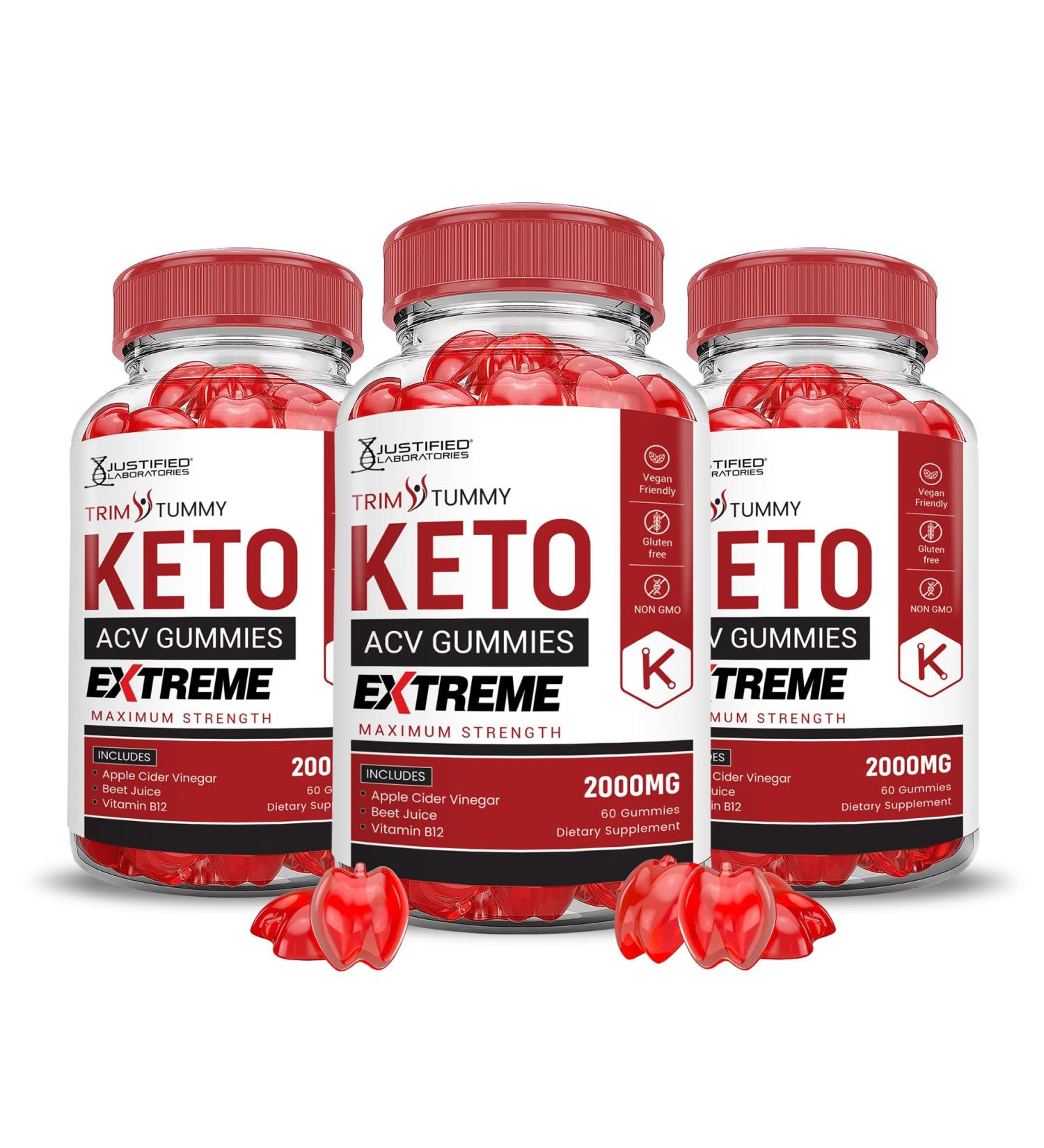 Trim Tummy Keto ACV Gummies - 3 Pack of 2000MG Vegan Apple Cider Vinegar with Pomegranate & Beet Juice Non-GMO 180 Gummies for Weight Loss & Wellness - Buy Online on GoSupps.com