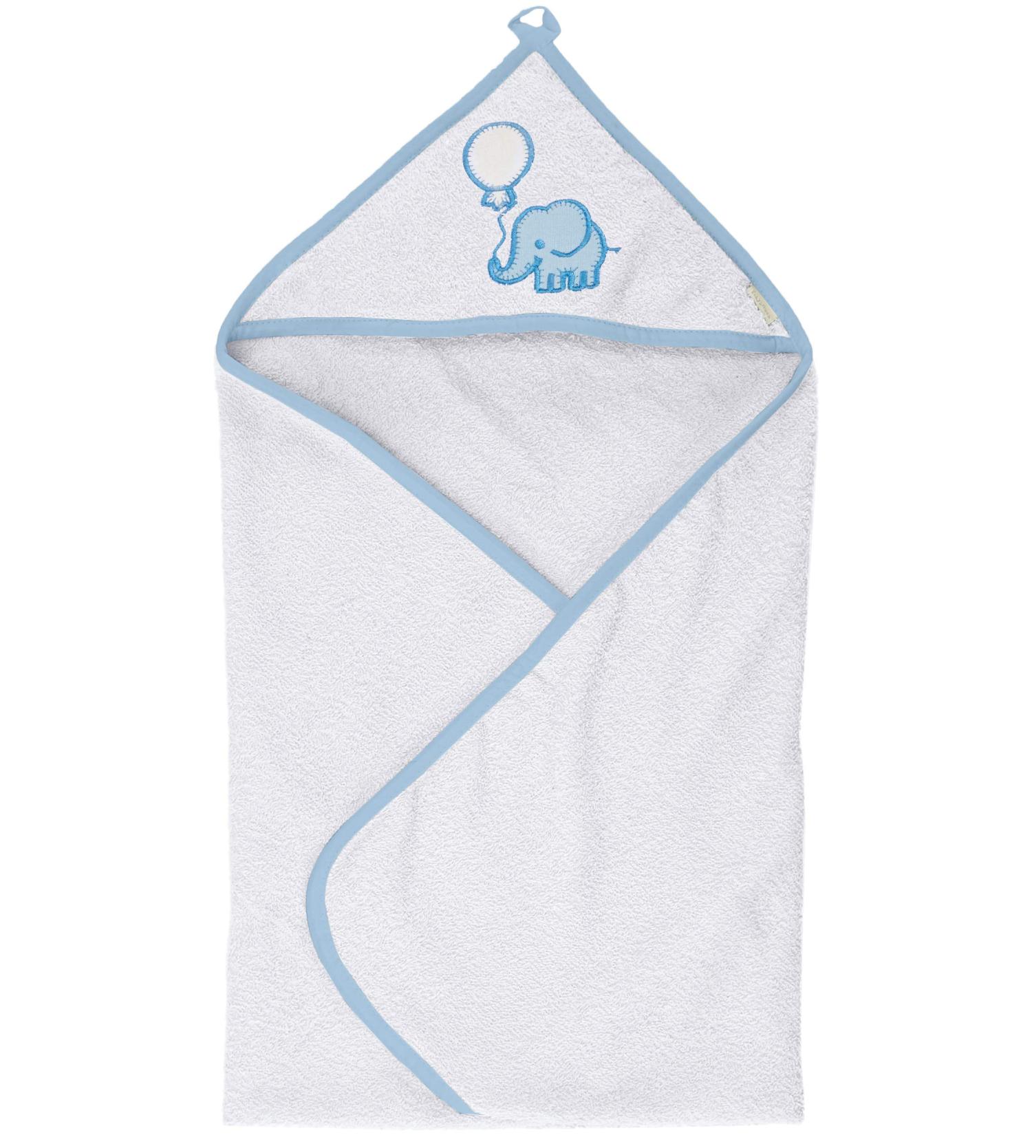 Playshoes girls' terry cloth hooded towel elephant 340046 117 - white/blue 100x100cm