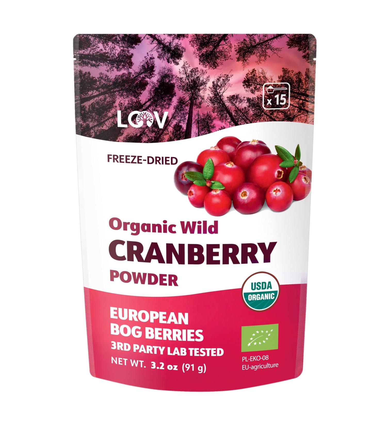 LOOV LOOV 100% Organic Wild Cranberry Powder - Nordic Freeze-Dried Powder from Unsweetened Cranberries - 91g - No Added Sugar - Buy Online on GoSupps.com