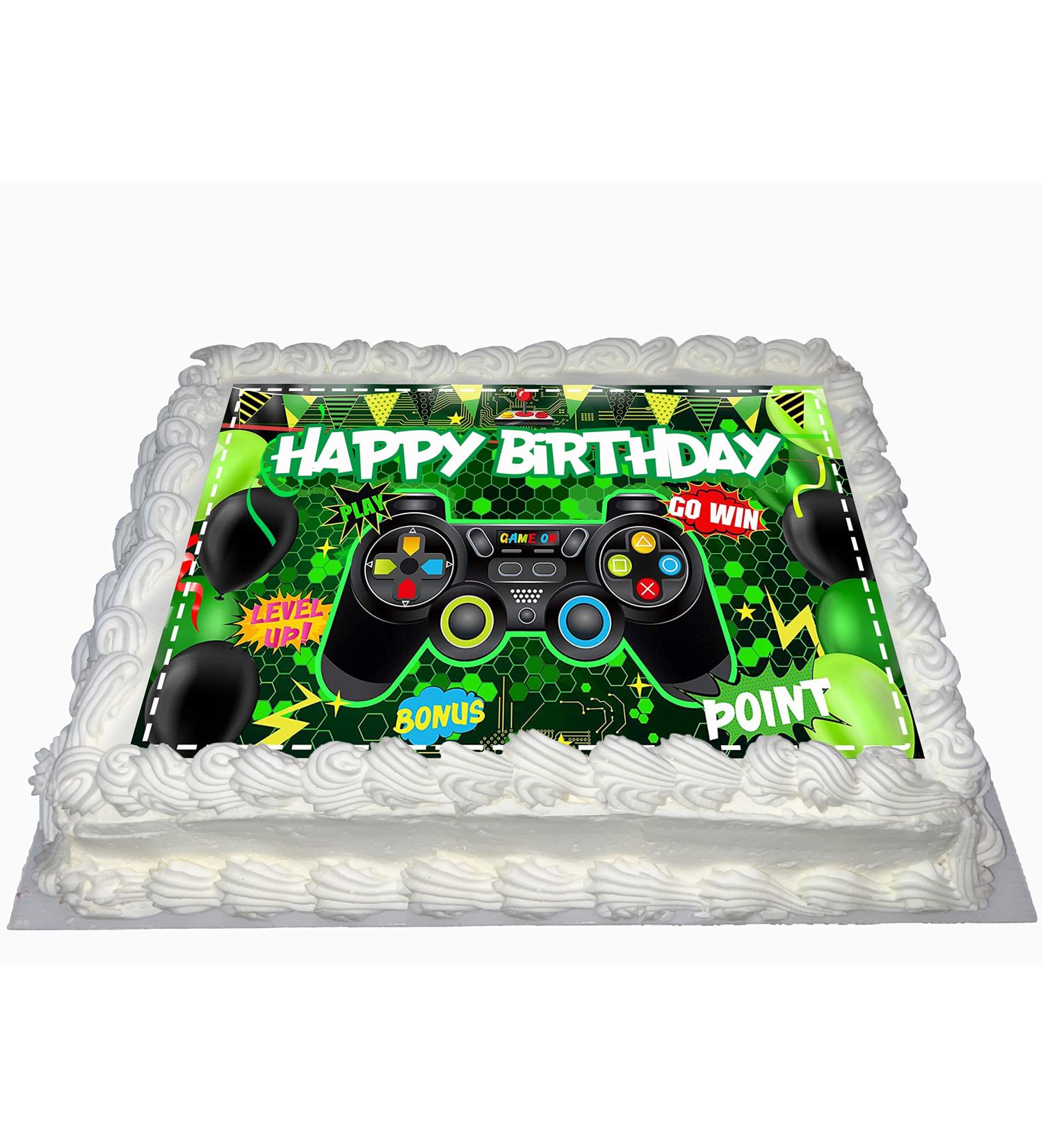 GAMING CONTROLLER BIRTHDAY PARTY GREEN EDIBLE ICING LARGE COSTCO CAKE TOPPER