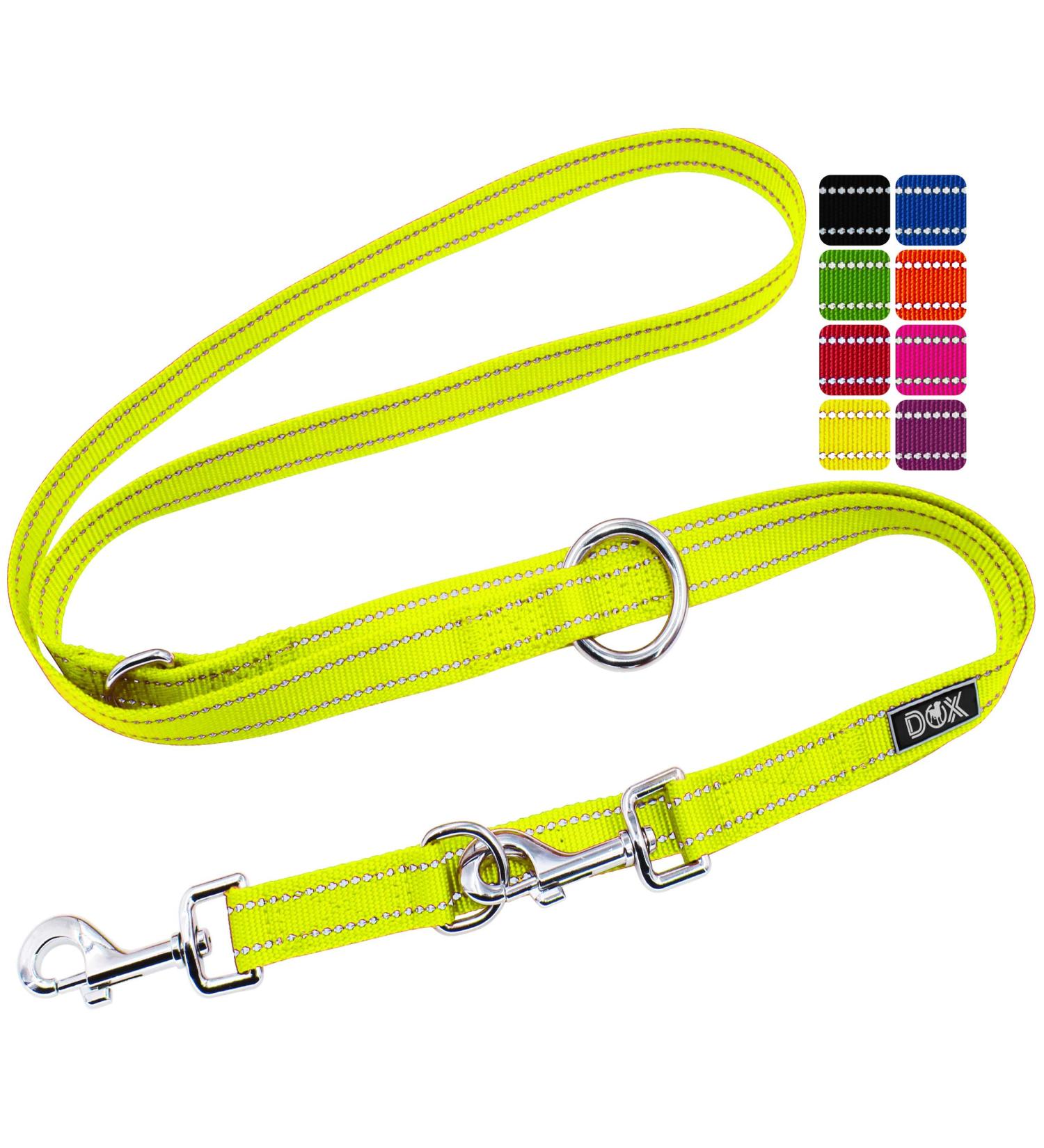 Buy DDOXX Reflective Nylon Dog Leash - 3-Way Adjustable 2m for Small & Large Dogs | Double Leash for Two Dogs or Puppies | Ideal for Running & Tencing - Yellow - Buy Online on GoSupps.com