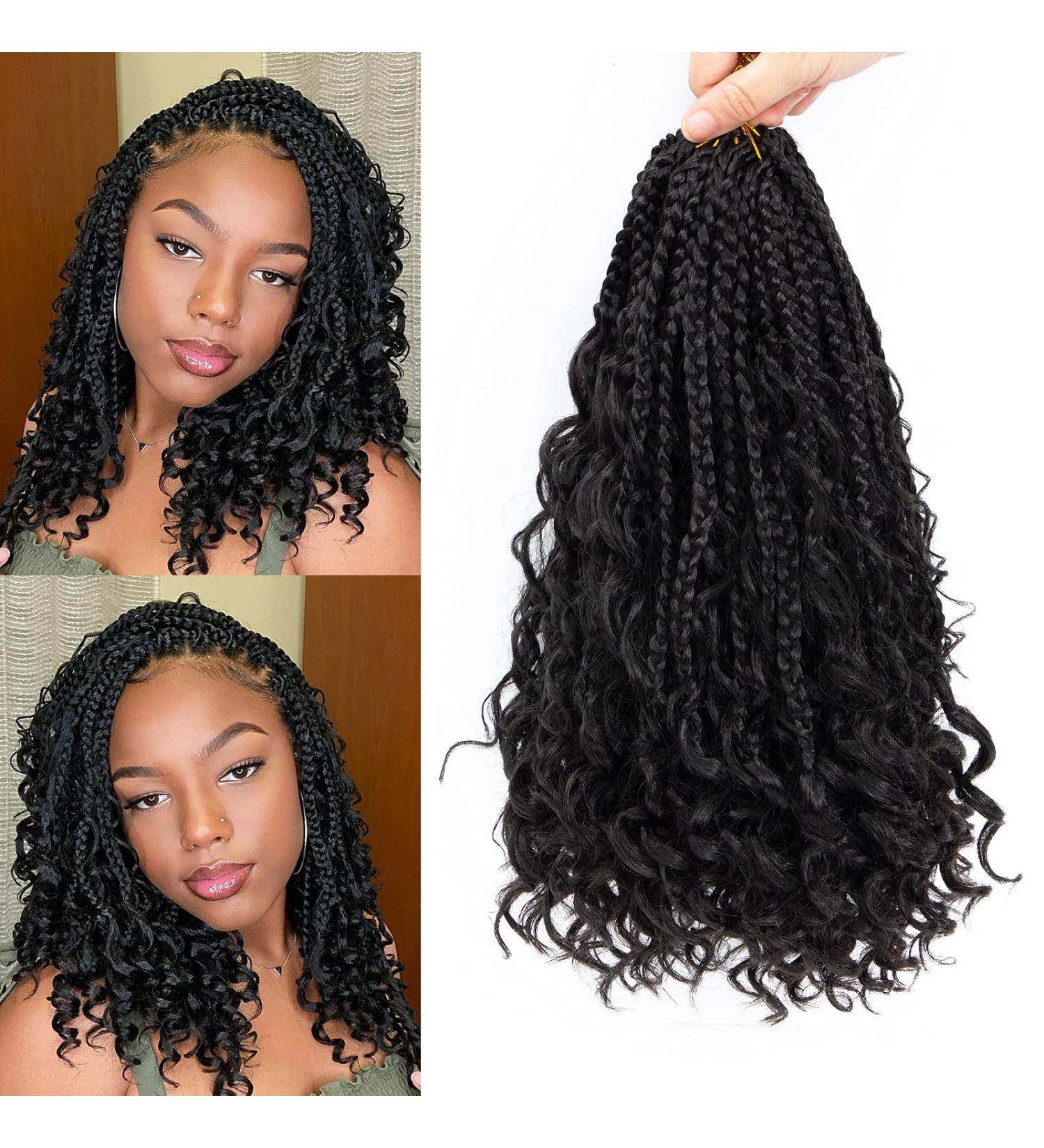 Boho Box Braids Crochet Hair 14 inch 8 Packs - Curly Ends Goddess Box Braids for Black Women | 1B# Color - Buy Online on GoSupps.com