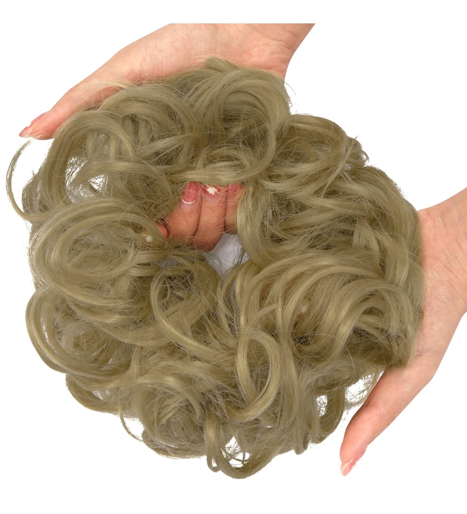 Synthetic Messy Bun Hair Piece Scrunchie Extension Curly Wavy Chignon Ponytail - Ash Blonde | Women & Girls Hair Accessory - Buy Online on GoSupps.com
