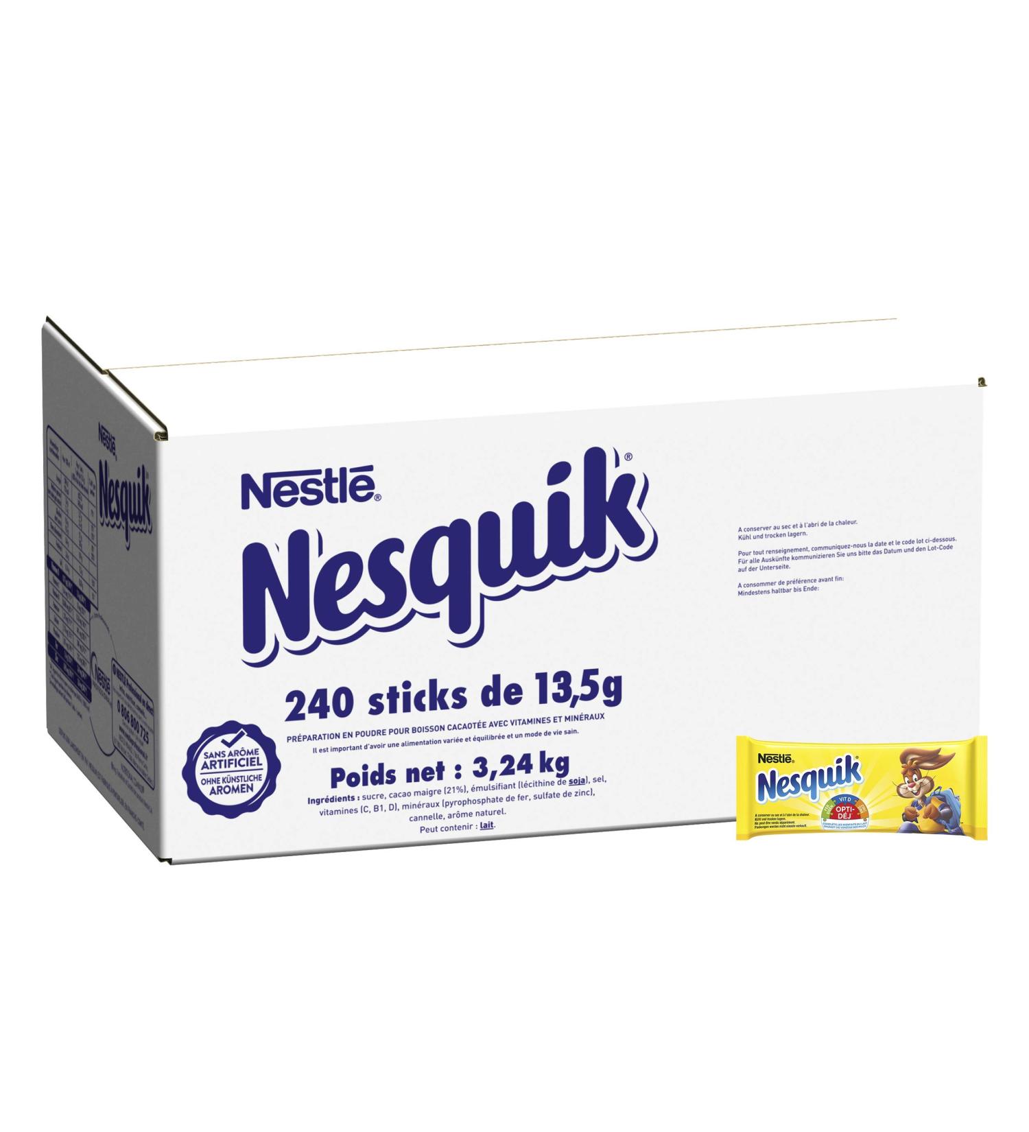 Nestl Nesquik Cocoa Powder Drink - Chocolate Flavor - Breakfast - Box of 240 Individual Sticks 13.5 g - Buy Online on GoSupps.com