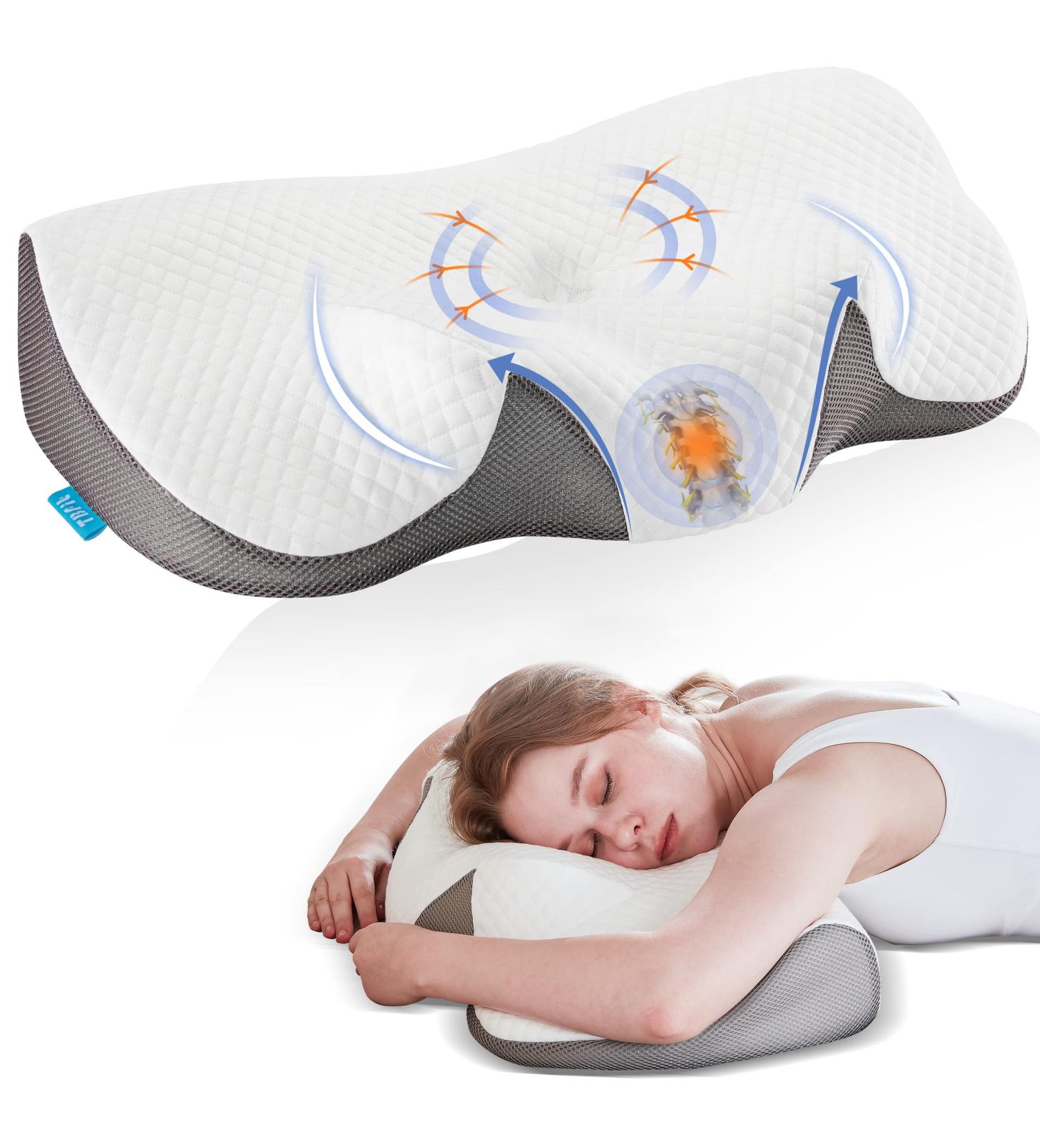 Tbfit Cervical Pillow - Contour Memory Foam for Neck Pain Relief - Orthopedic Support for Side, Back, Stomach Sleepers (Grey) - Buy Online on GoSupps.com