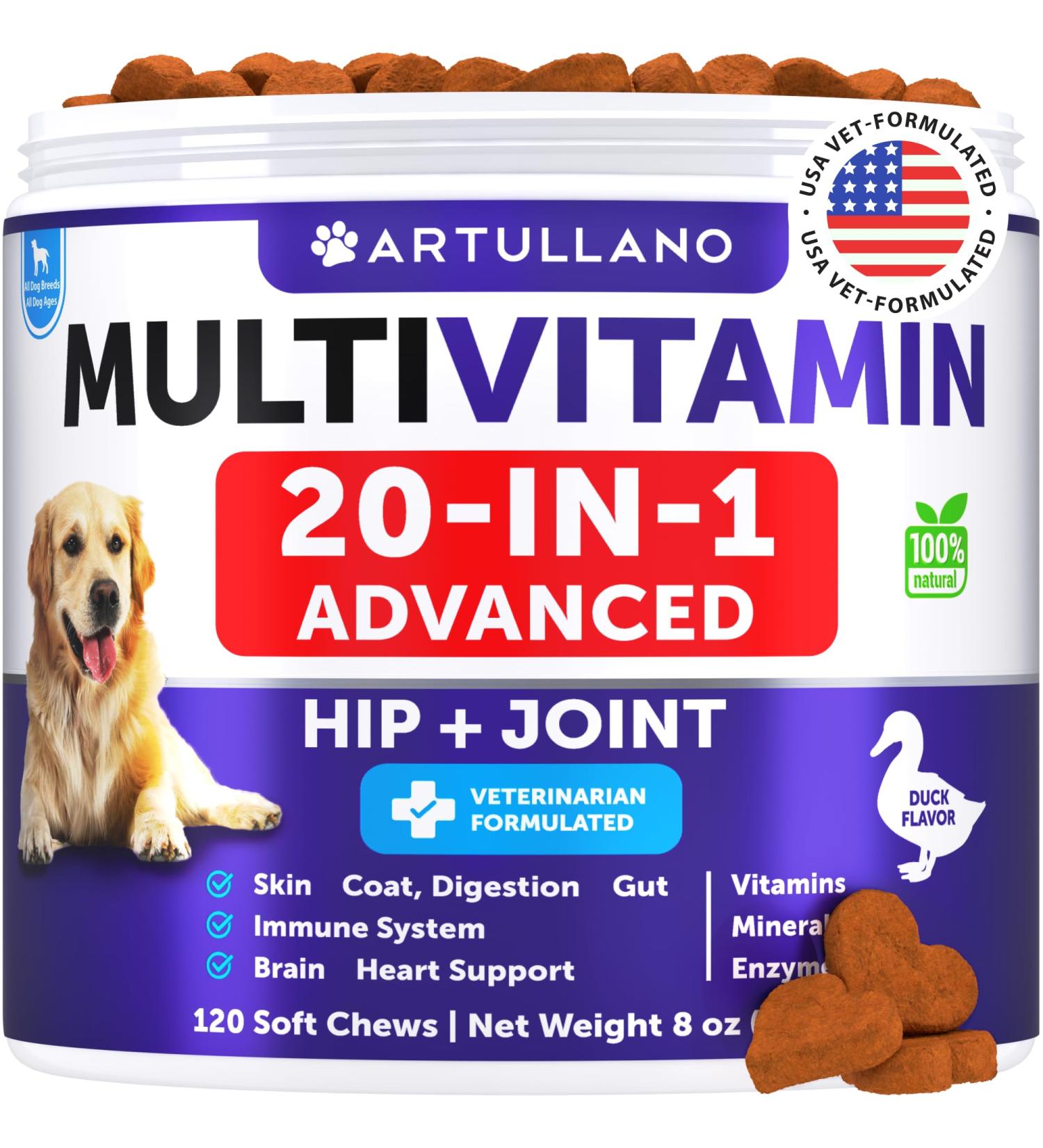 Dog Multivitamin Chewable - Dog Vitamins and Supplements with Glucosamine 20 in 1 - Senior & Puppy Multivitamin for Dogs - Pet Joint Support Health - Immunity Mobility Gut Skin - 120 Chews Multivitamin 120 Chews - Buy Online on GoSupps.com