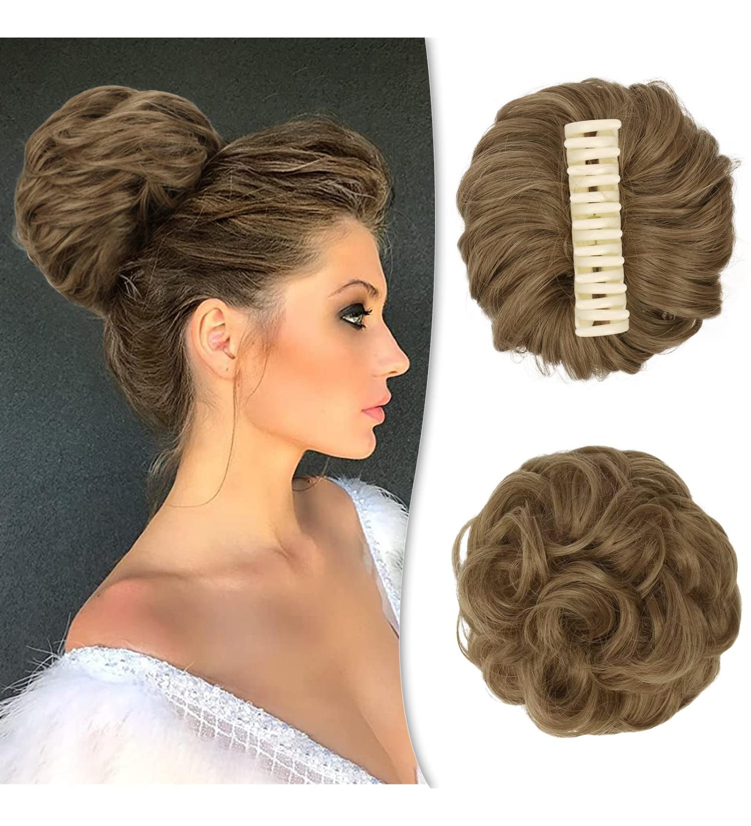 BARSDAR Claw Clip Messy Bun Hairpiece - Synthetic Curly Hair Scrunchie for Women, Light Golden Brown/Golden Blonde Mix - Buy Online on GoSupps.com