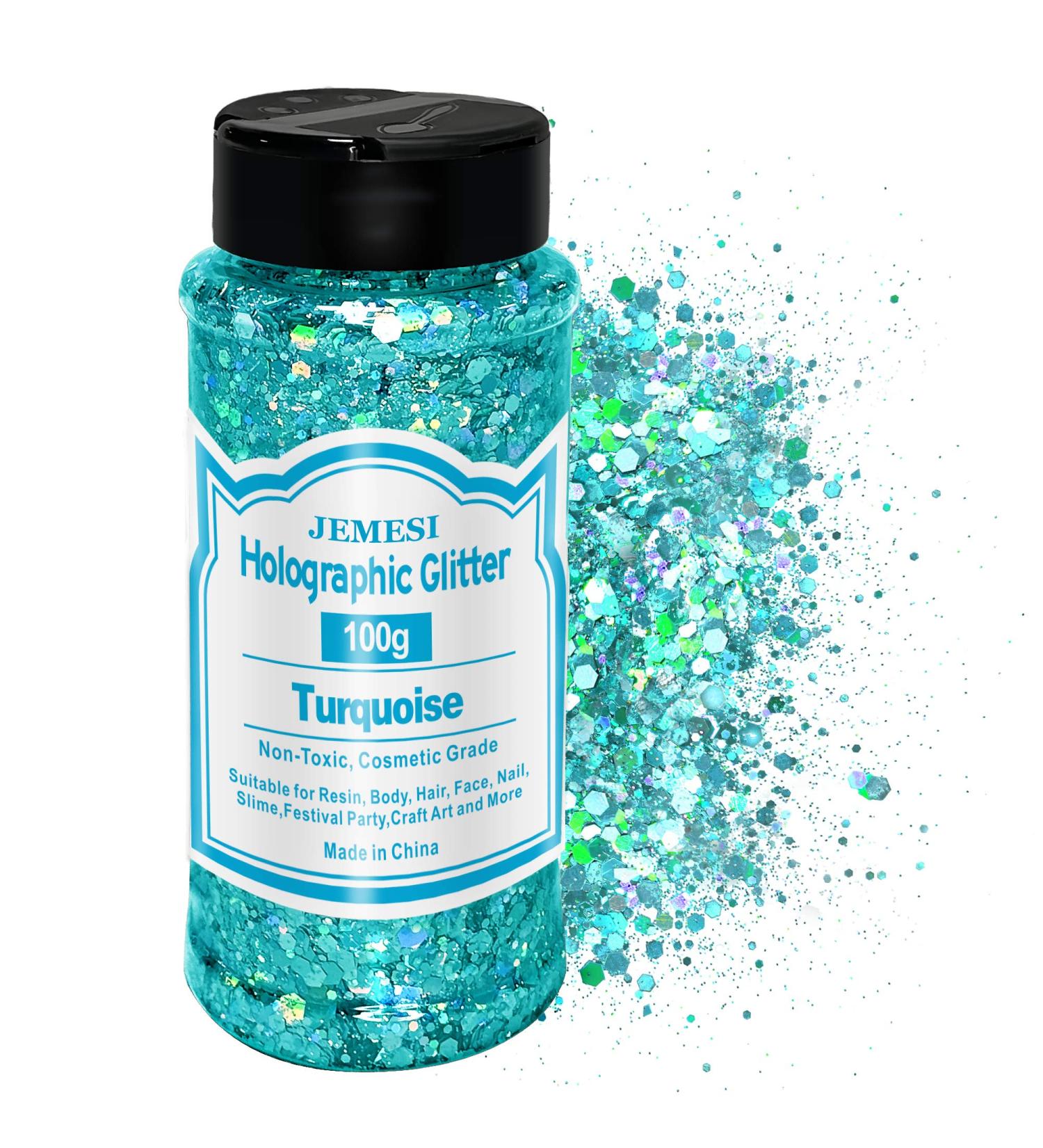 HOLOGRAPHIC Chunky Glitter - Turquoise 100g | Craft Glitter for Resin Face Nail Body Slime & Festival Art - Buy Online on GoSupps.com