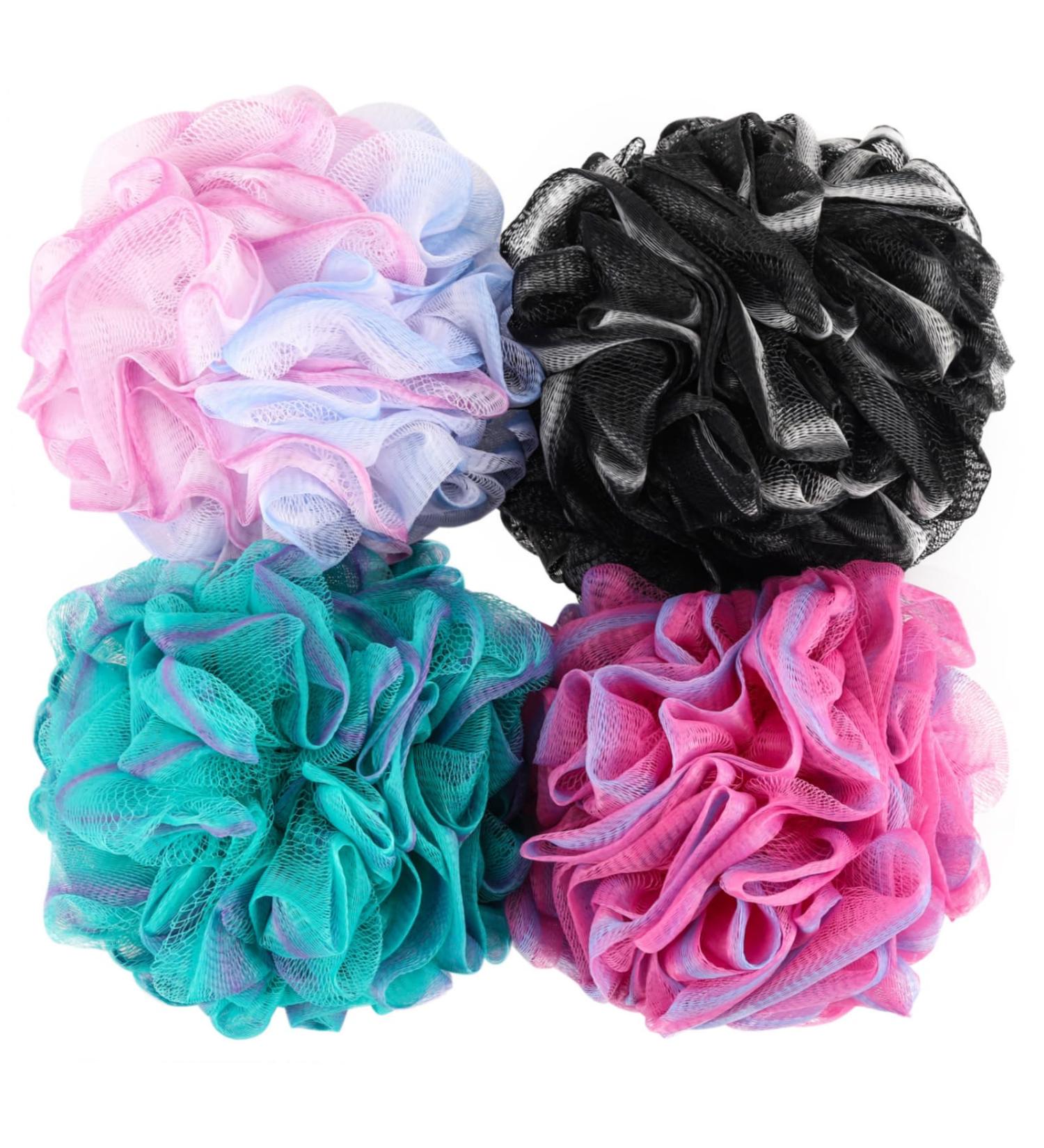 BTYMS Loofah Sponge Set of 4 - Exfoliating Shower Poufs for Body Wash & Bath Scrubbing | 60 Gram Bath Scrunchies - Buy Online on GoSupps.com