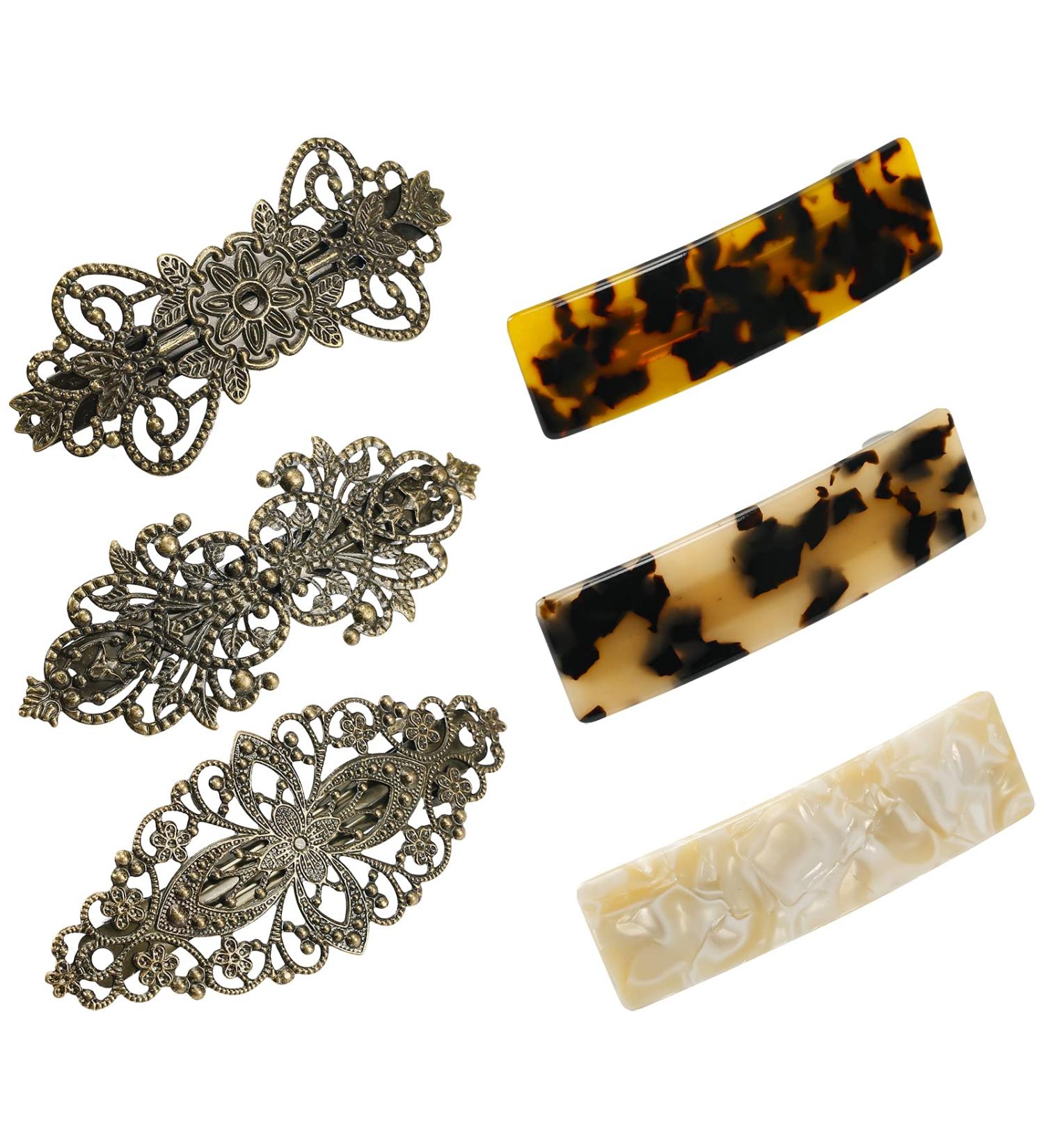 6 Pcs French Classic Hair Clips | Retro Bronze Metal Hair Clips Set for Women & Girls - Stylish Hair Accessories - Buy Online on GoSupps.com