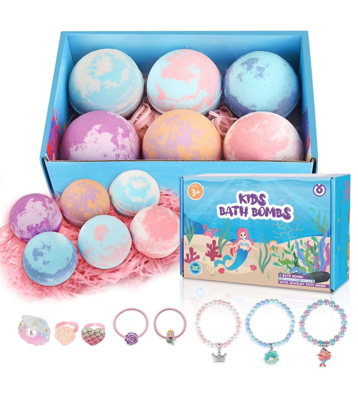 Organic Mermaid Bath Bombs for Kids 6 Pack with Surprise Inside | Handmade Natural Gifts for Girls Ages 4-8 - Buy Online on GoSupps.com