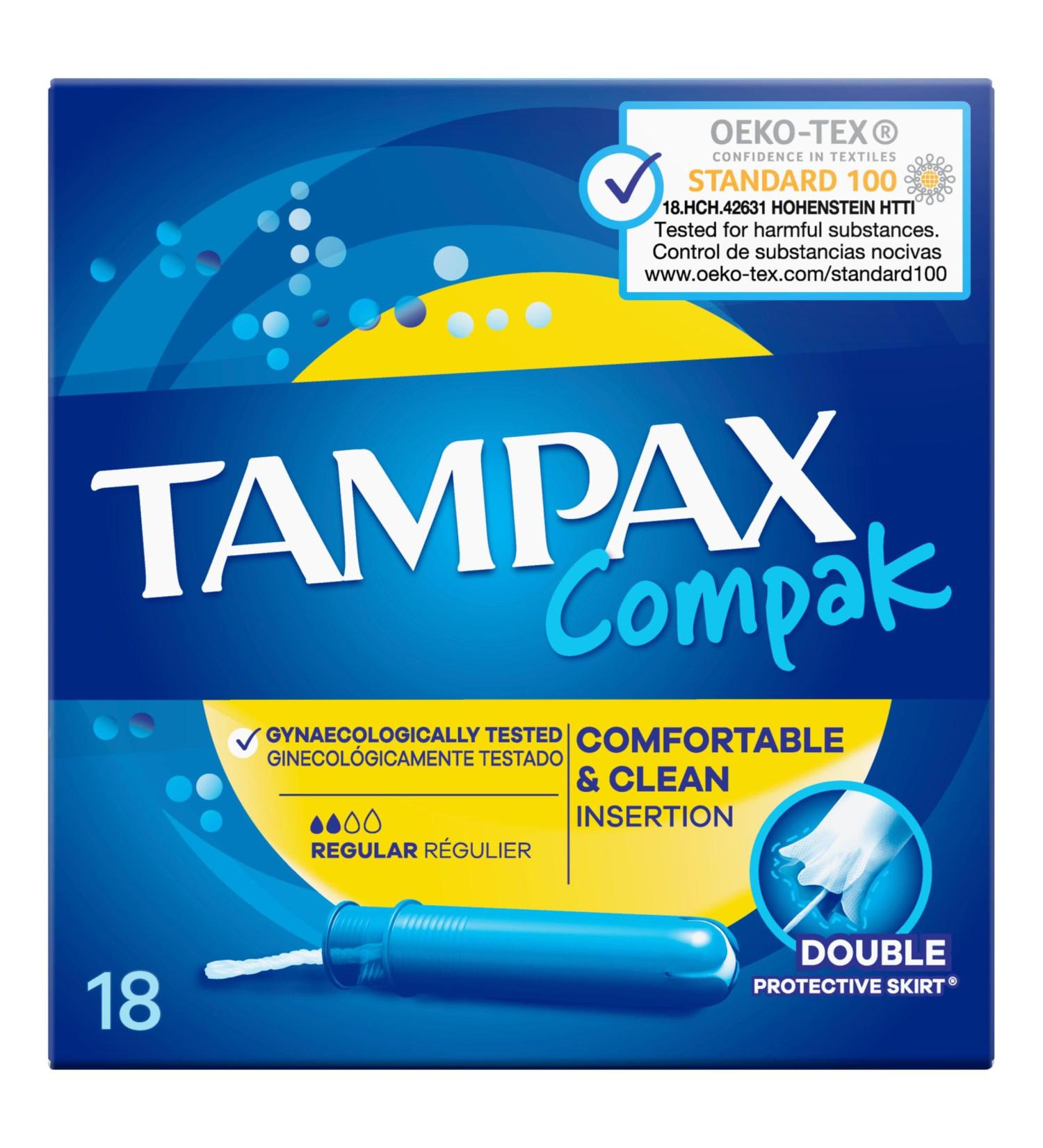 Tampax Compak tampons with applicator 18X leak protection and discretion feel clean