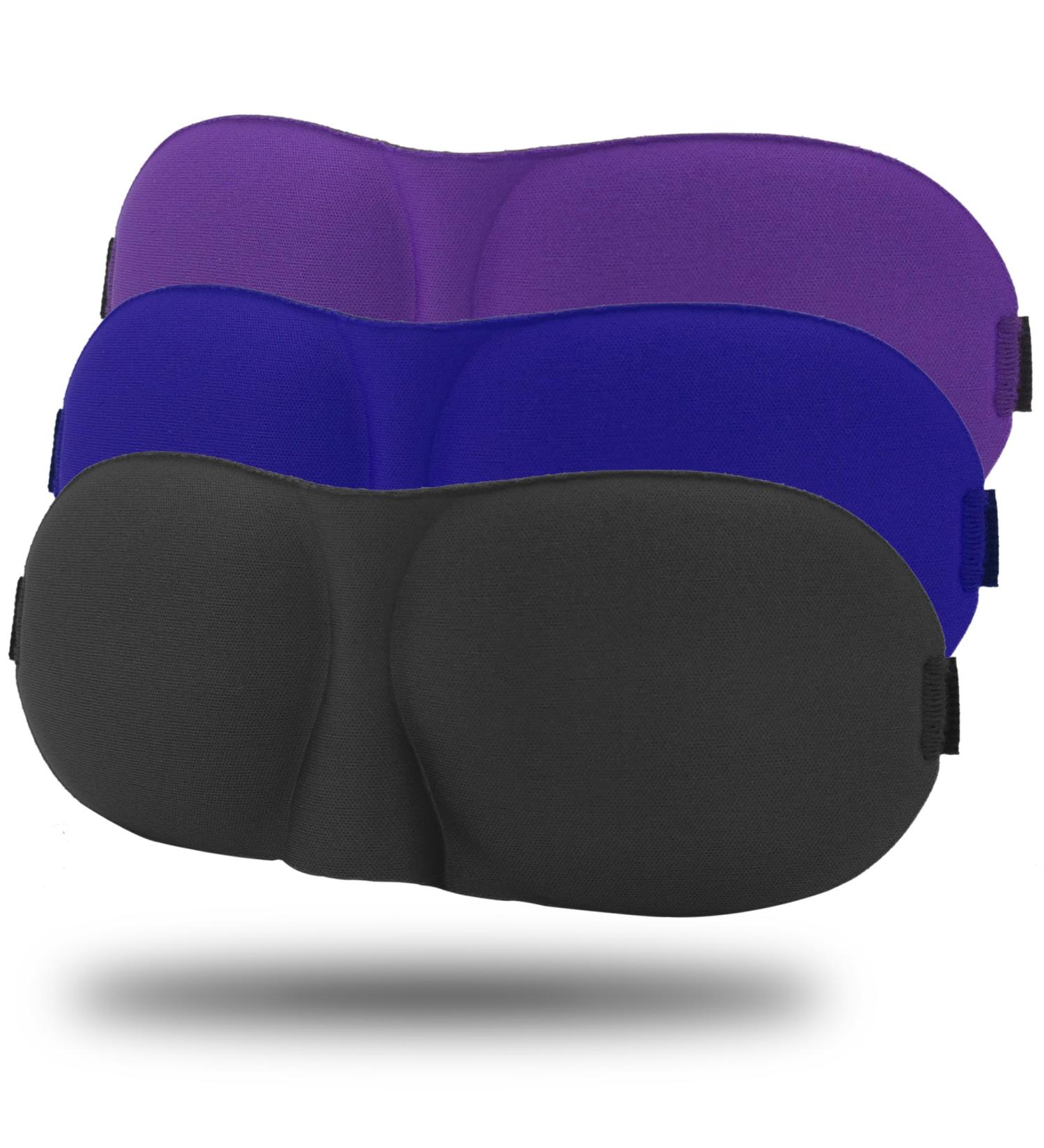 Pack of 3 Sleep Masks 100% Light Blocking 3D Eye Masks for Men & Women Ultralight Night Blindfolds for Side & Back Sleepers Multi-Colored Travel Eye Covers - Buy Online on GoSupps.com