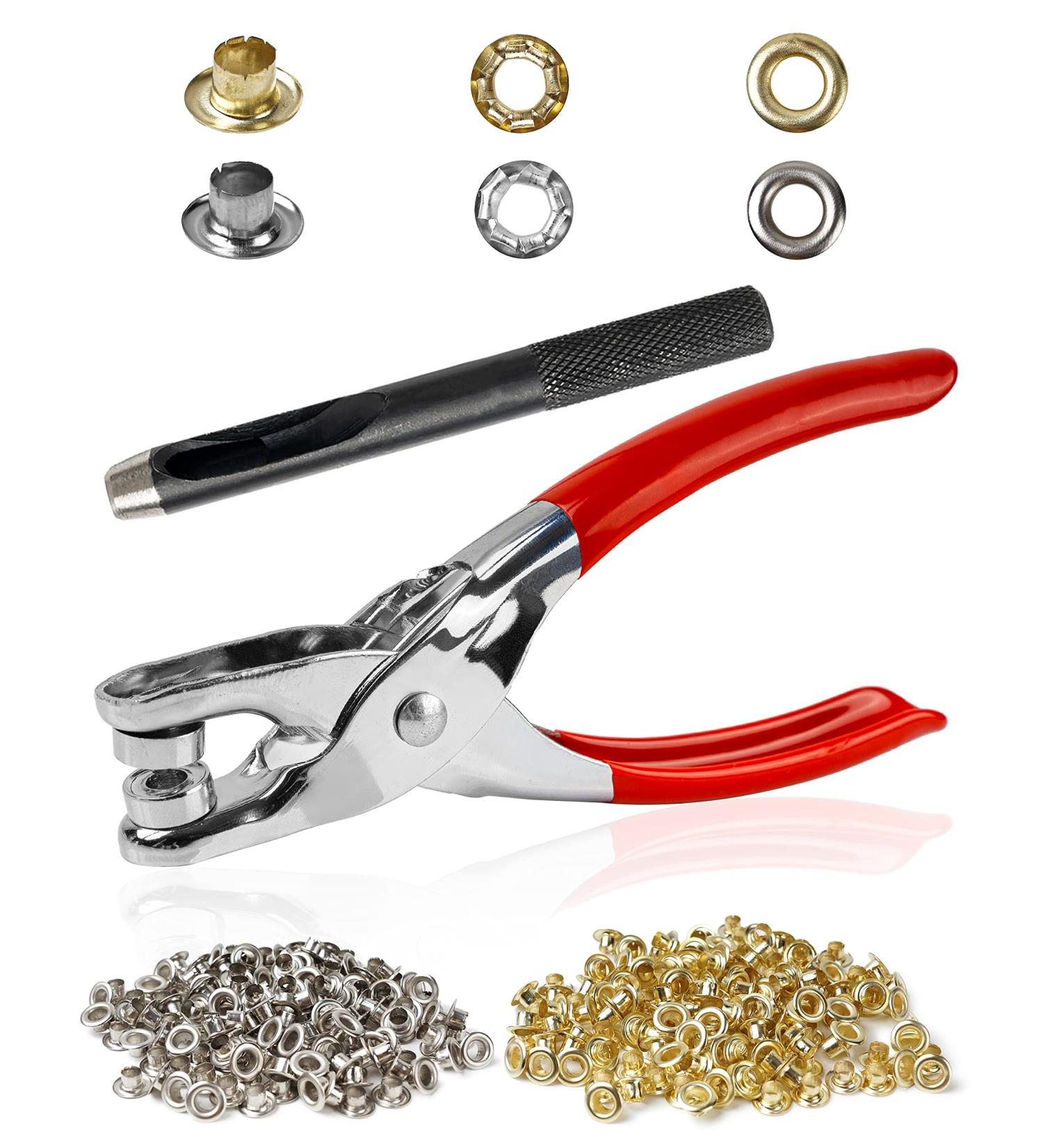 500Pcs 1/4 Inch Grommet Tool Kit with Leather Hole Punch Pliers - Gold and Silver Metal Eyelets for Leather, Shoes, Fabric, Belts - Buy Online on GoSupps.com