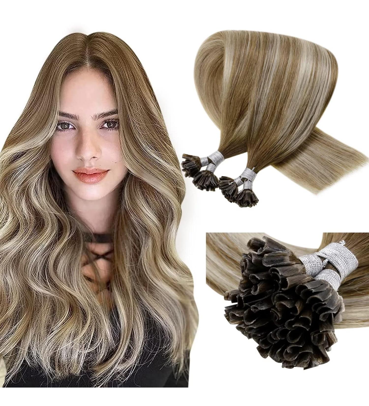 LAAVOO Real Hair Extensions - Balayage Brown U Tip 60cm Keratin Extensions | 50g Remy Hair Ombre #8/60/8 - Buy Online on GoSupps.com