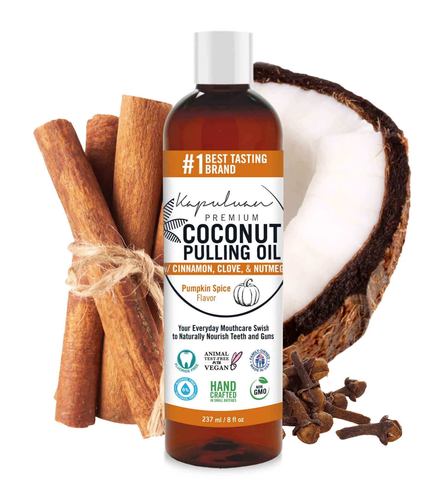 100% Pure Coconut Pulling Oil Mouthwash Natural Teeth & Gums Care with Pumpkin Spice Essential Oils - Buy Online on GoSupps.com