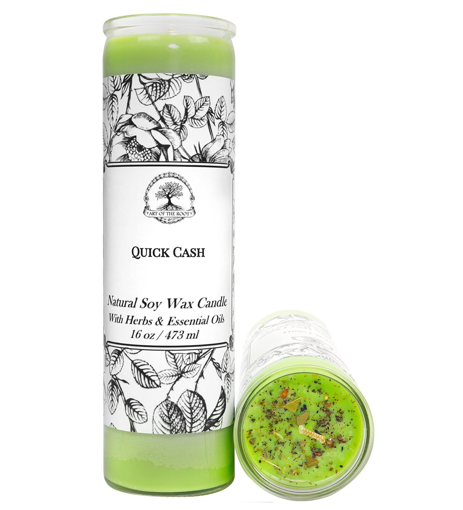Quick Cash 7 Day SOY Herbal Spell Candle | with Herbs & Essential Oils | Money Fast Cash Good Fortune Prosperity Rituals | Wiccan Pagan Hoodoo Magick & Spells