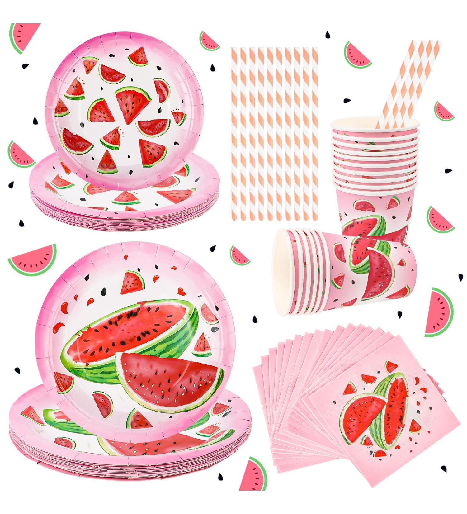 Watermelon Party Harness Set - 80 Pieces Birthday Decoration for Girls | Plates Cups Napkins & Tablecloth for 16 Guests - Buy Online on GoSupps.com