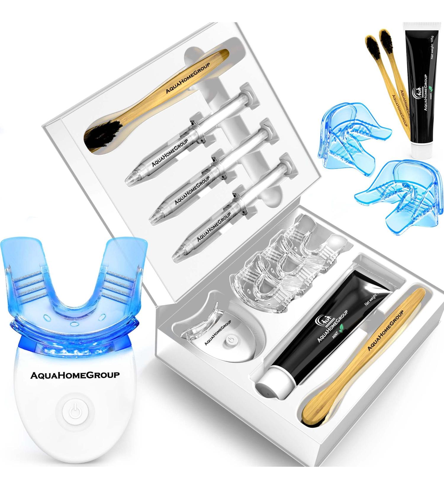 Teeth Whitening Kit - Snow LED Light & Charcoal Toothpaste | 17 Piece Set for a White Smile - Buy Online on GoSupps.com