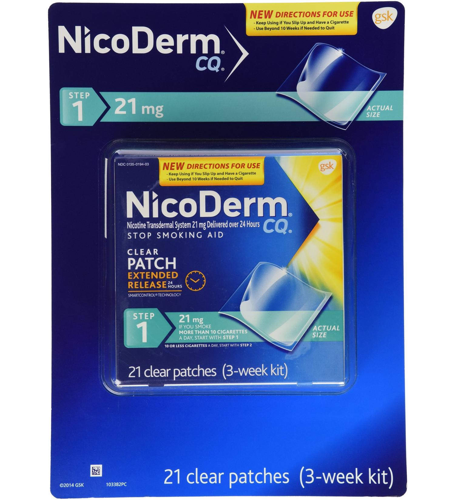 NicoDerm CQ STEP 1 - 3 Week Kit - 21 Clear 21 mg Nicotine Patches